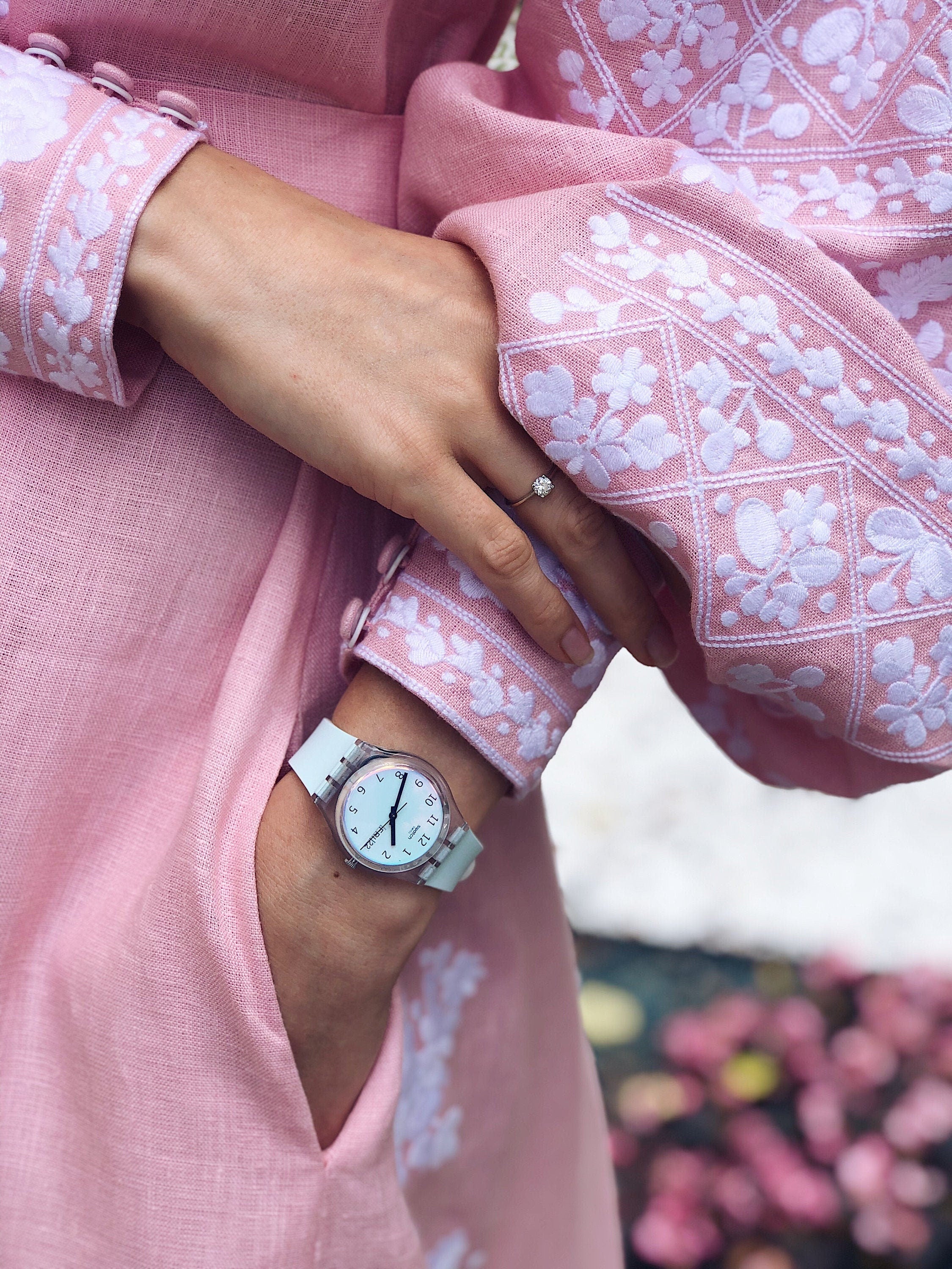 Pink Ukrainian Vyshyvanka Linen Dress for Women