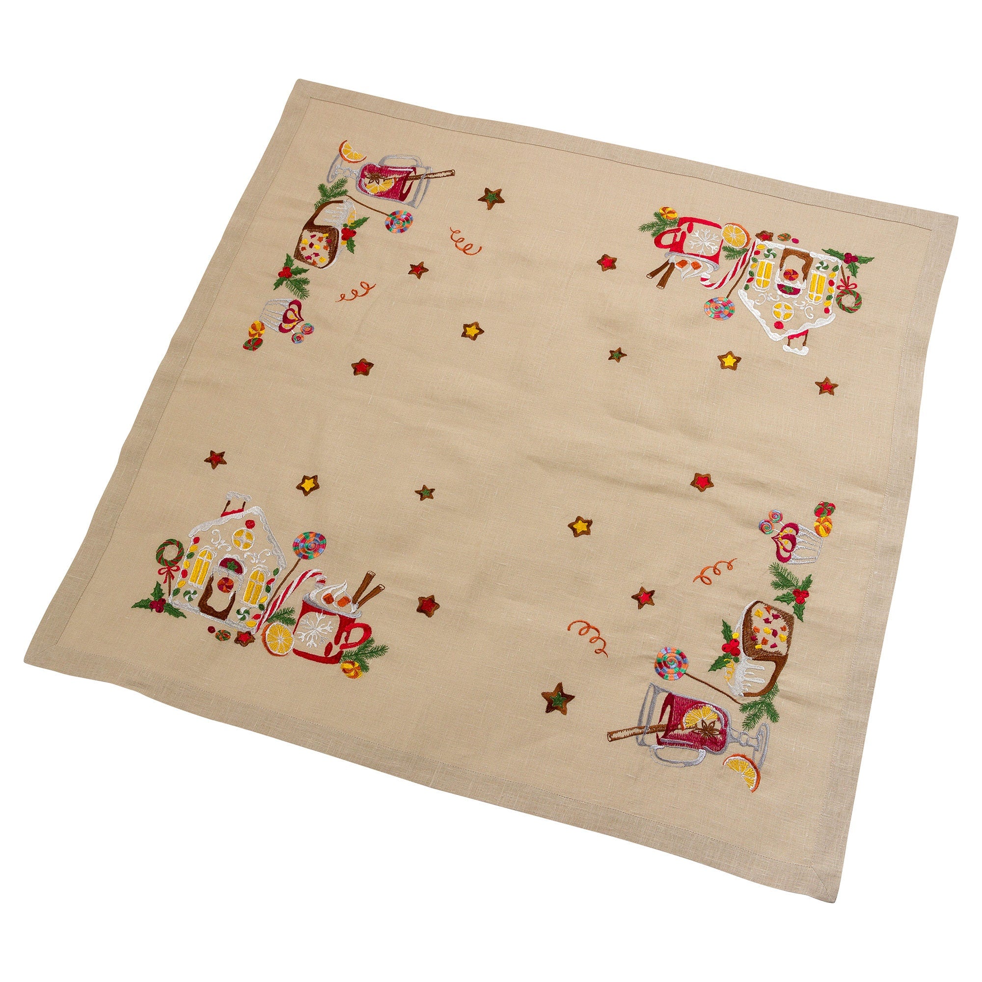 Embroidered Ukrainian Tablecloth - 88x88 cm Linen Runner