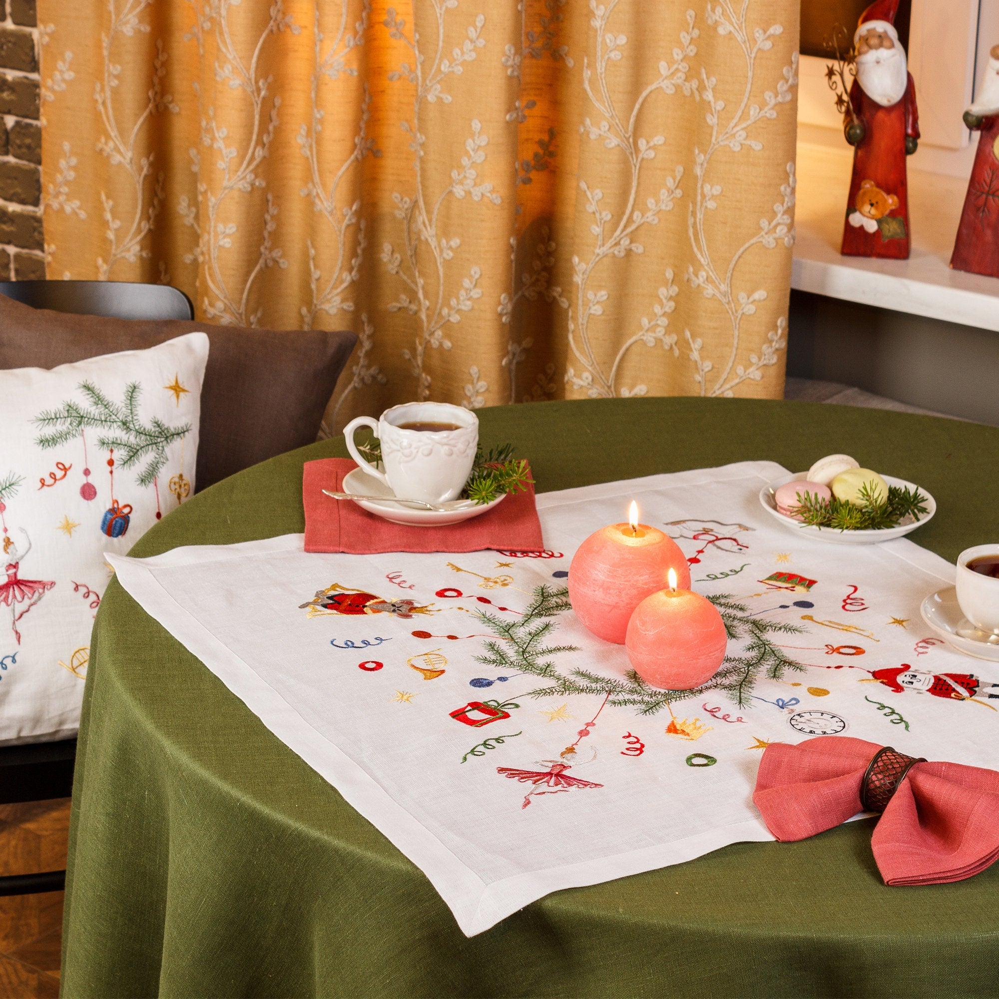 Tablecloth 65*65 СМ Nutcracker, Embroidered Ukrainian ,linen Runner, Gift for Mother Gift for Her,Gift for Wife,Gift for Christmas