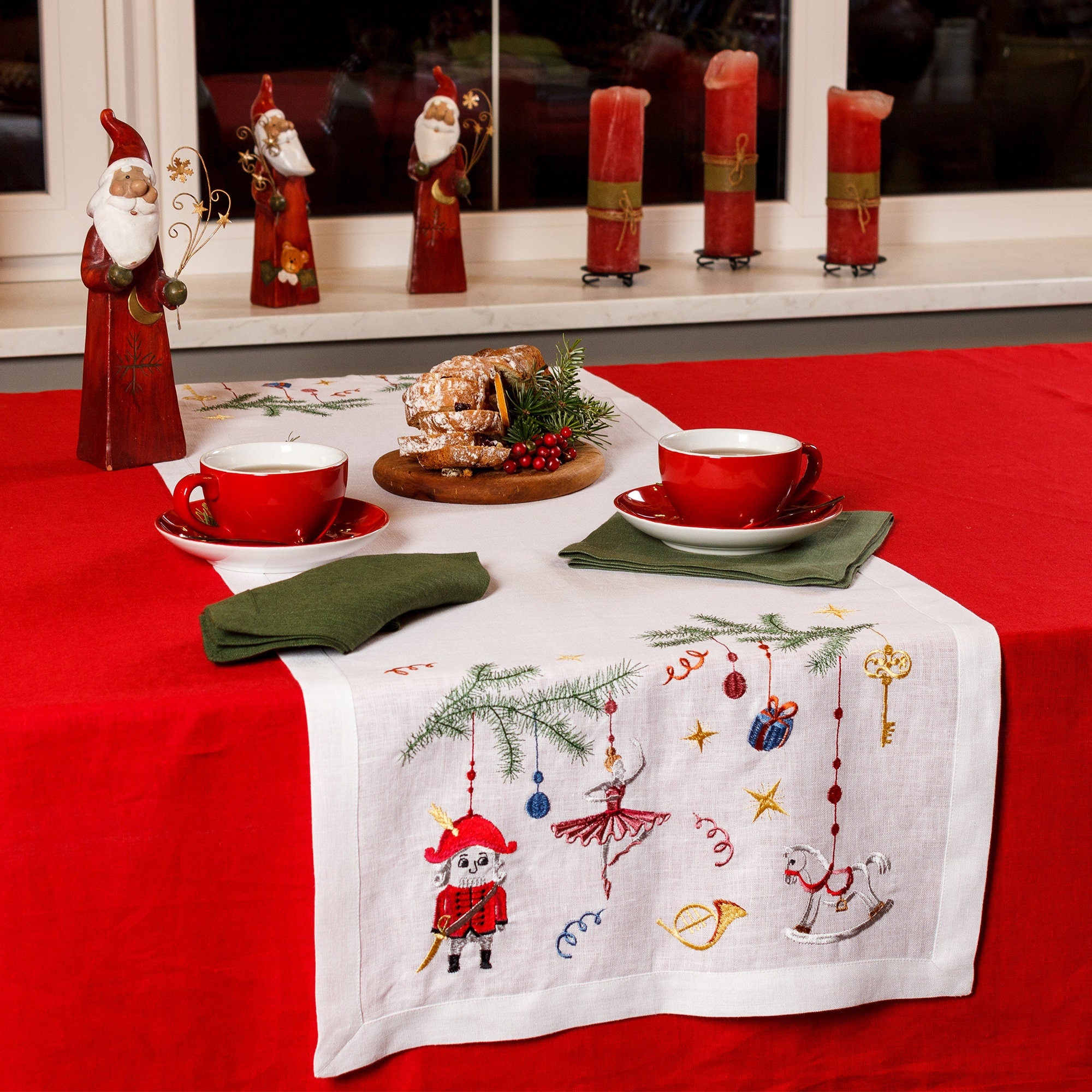 140x45CM Ukrainian Embroidered Linen Nutcracker Tablecloth Runner