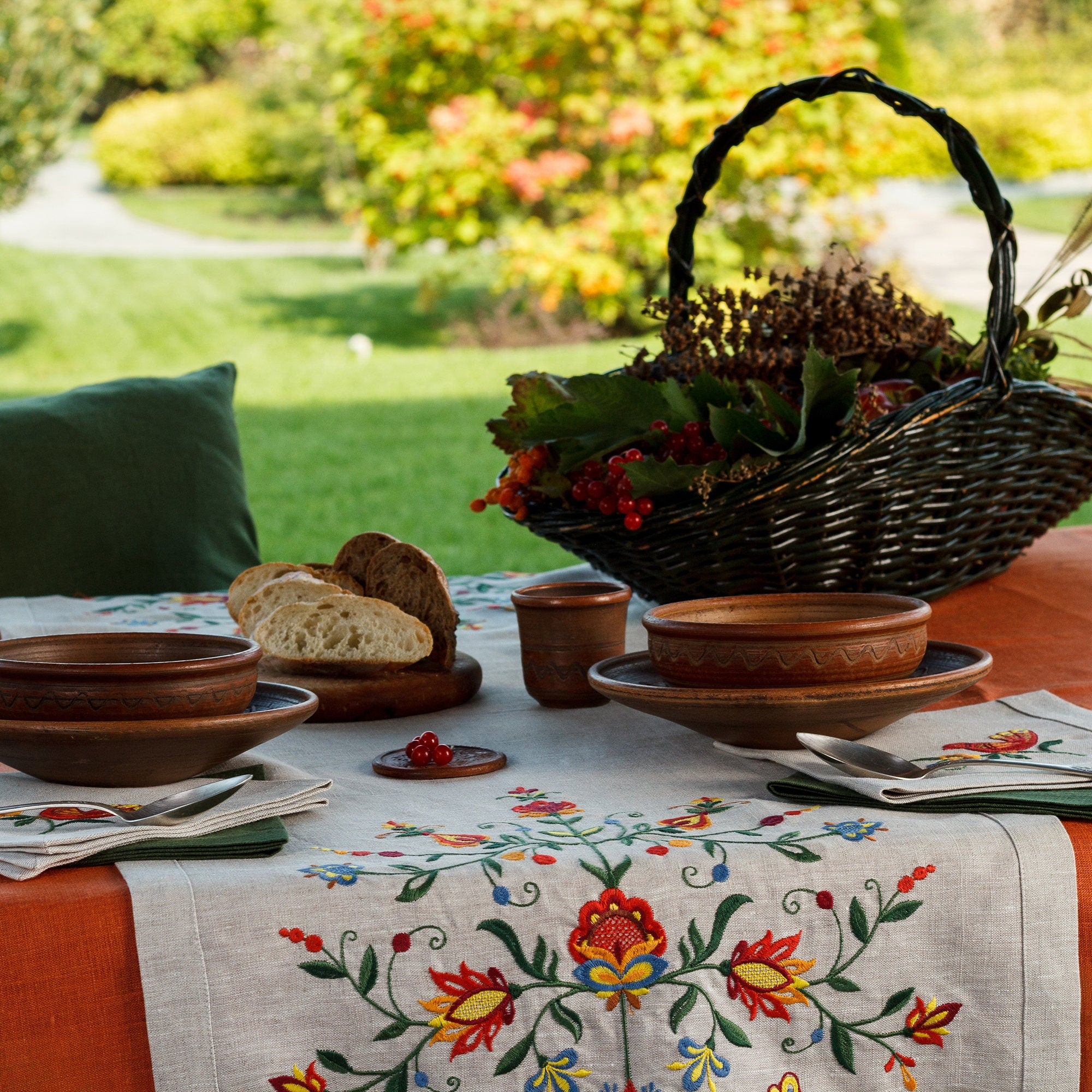 Linen runner with embroidery for table decoration from the Tree of Life collection 140x40 cm Tree of Life Embroidered Ukrainian Linen Tablecloth Runner
