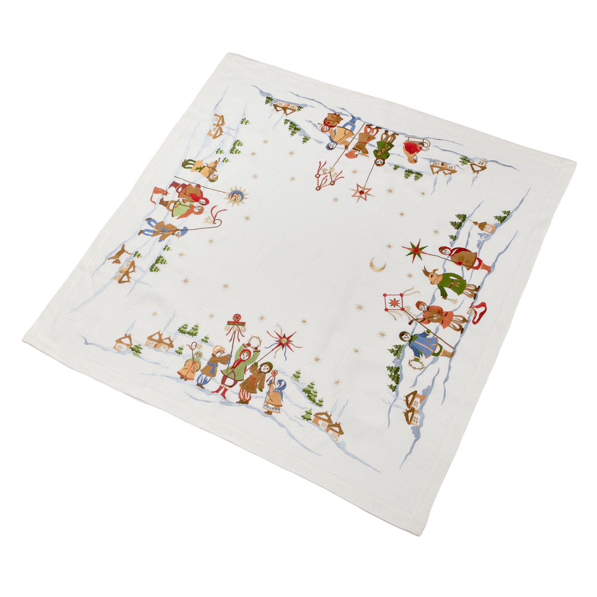 Christmas Carol Embroidered Ukrainian Tablecloth 88x88 cm Linen Runner