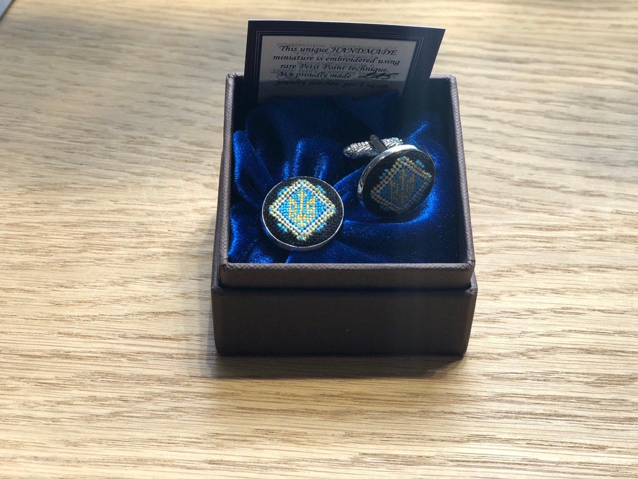 Trident Embroidered Cufflinks for Men – Elegant Handmade Groom Accessories