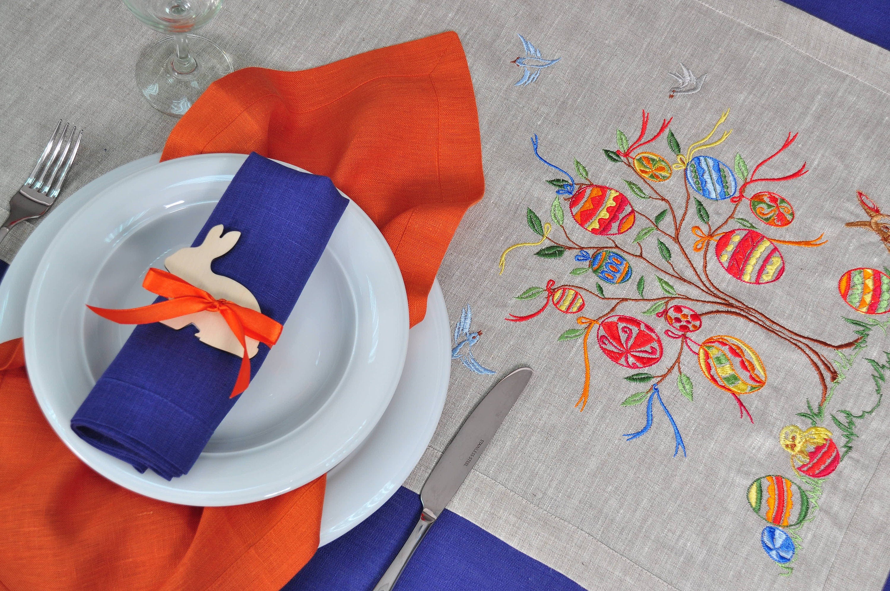 Linen Tabletop 136x40 CM - Embroidered Ukrainian Table Runner for Easter