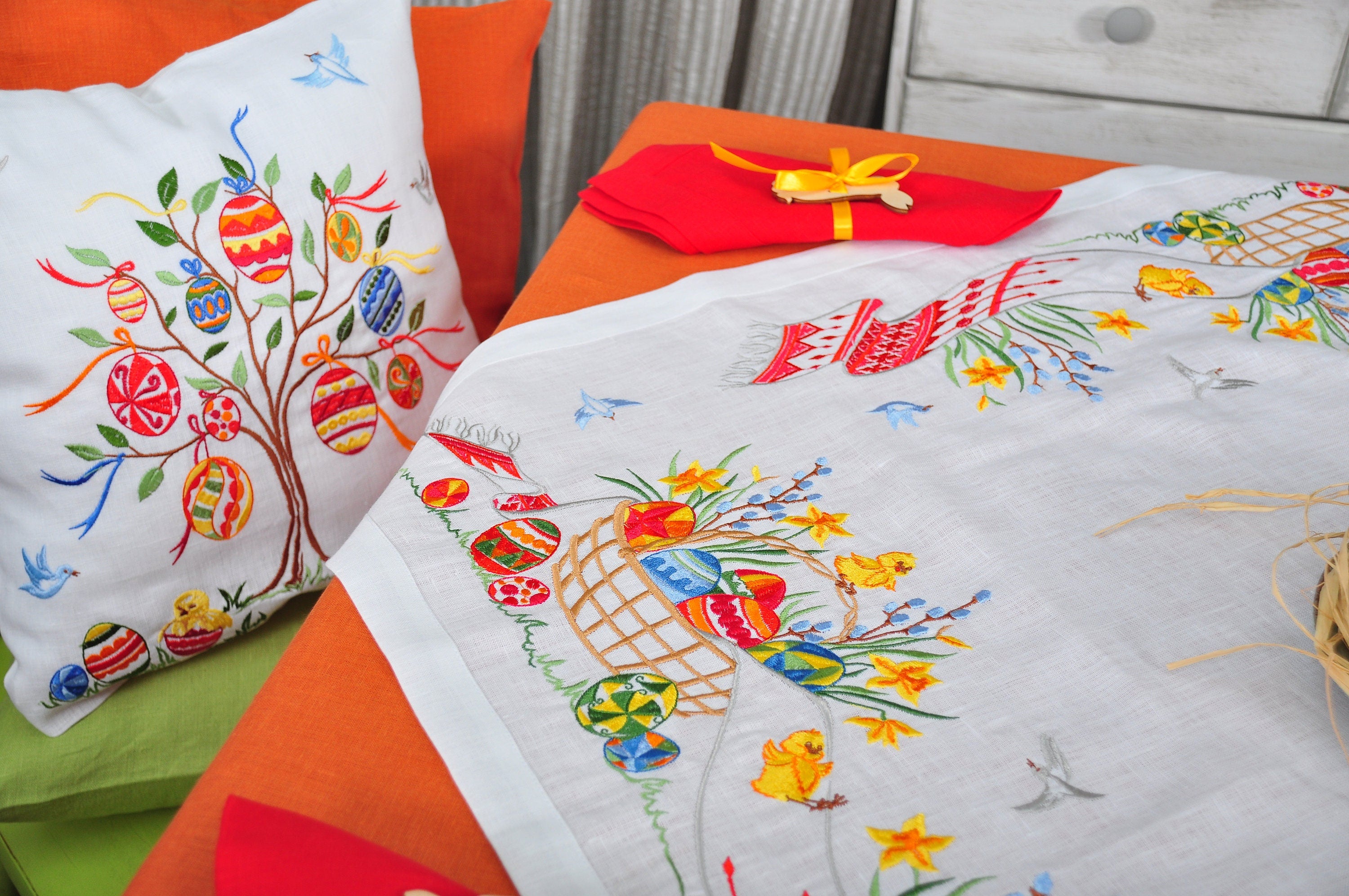 Linen Embroidered Pillowcase 40x40 CM | Organic Home Decor with Bright Embroidery