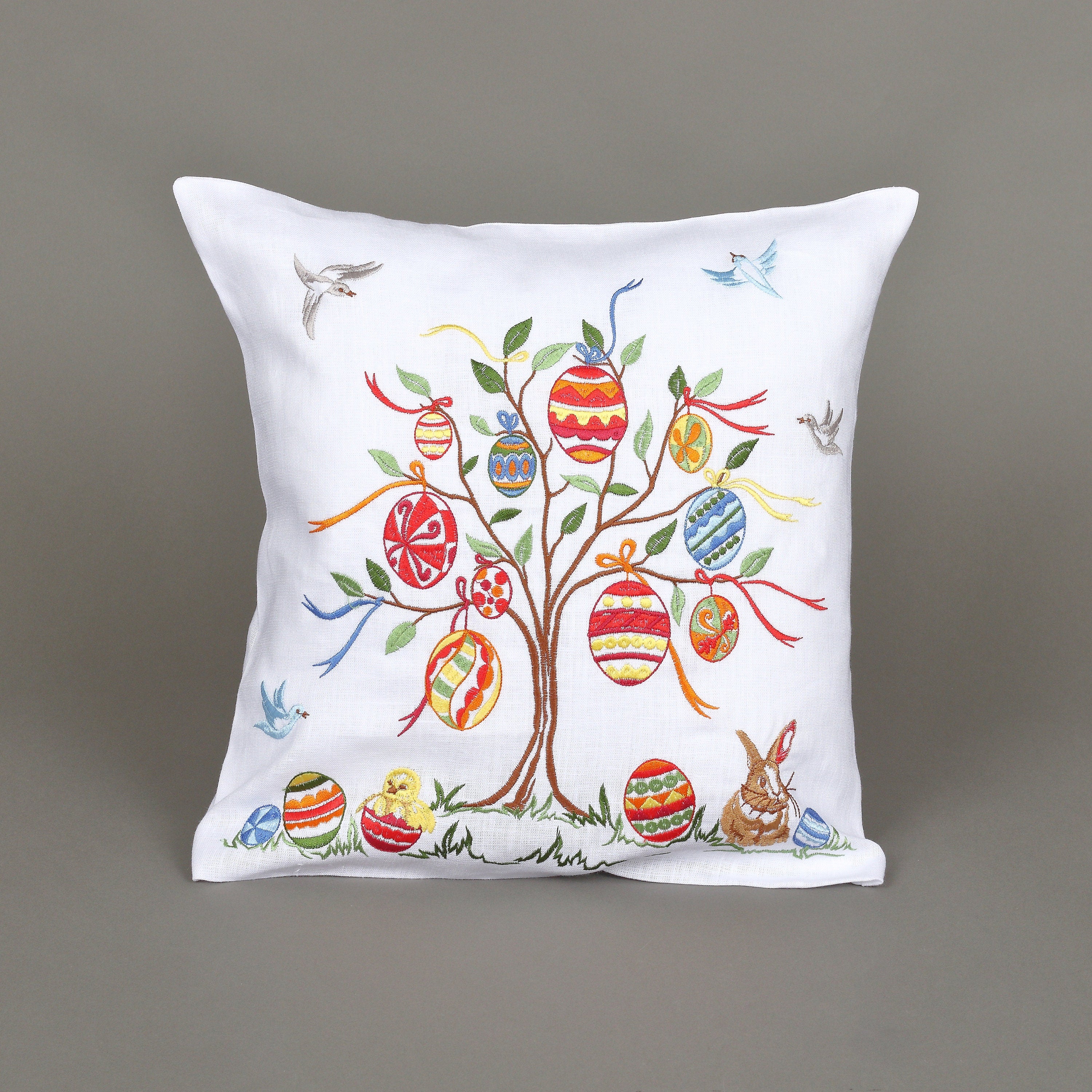 Linen Embroidered Pillowcase 40x40 CM | Organic Home Decor with Bright Embroidery