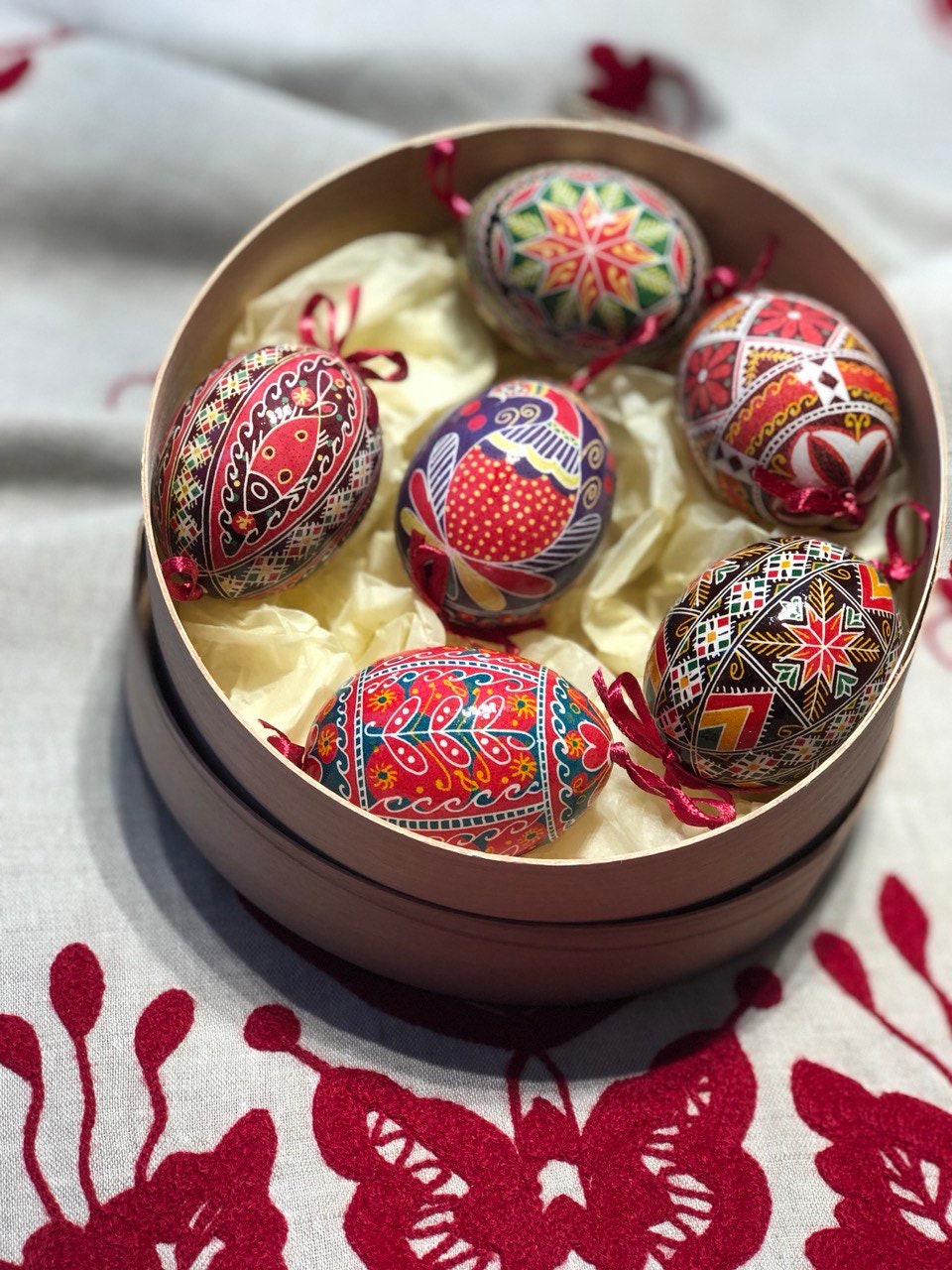Ukrainian Pysanka Set: 5 Handmade Real Chicken Eggs for Easter and Valentine's Day