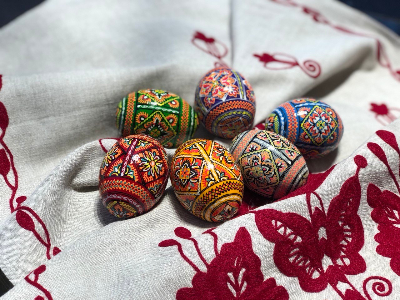 Set of 6 Hand-Painted Ukrainian Pysanky Wooden Eggs - Easter & Christmas Ornaments, Handmade Souvenirs
