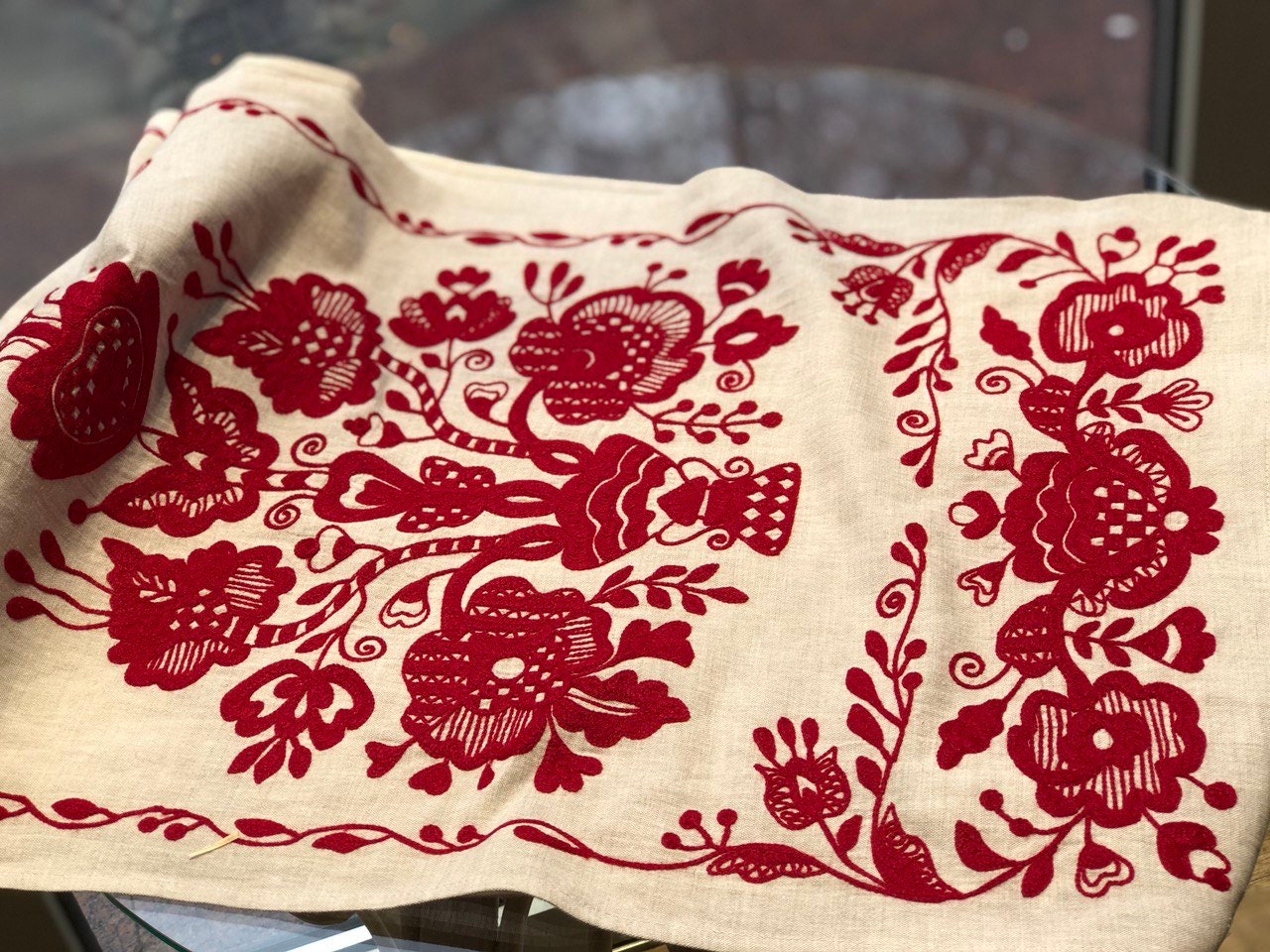 Ukrainian Embroidered Wedding Towel - Limited Edition Cross-Stitched Linen Towel