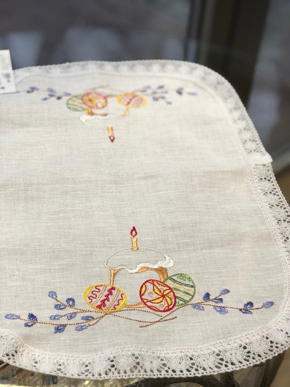 Embroidered Ukrainian Linen Napkin 37x25 CM for Easter