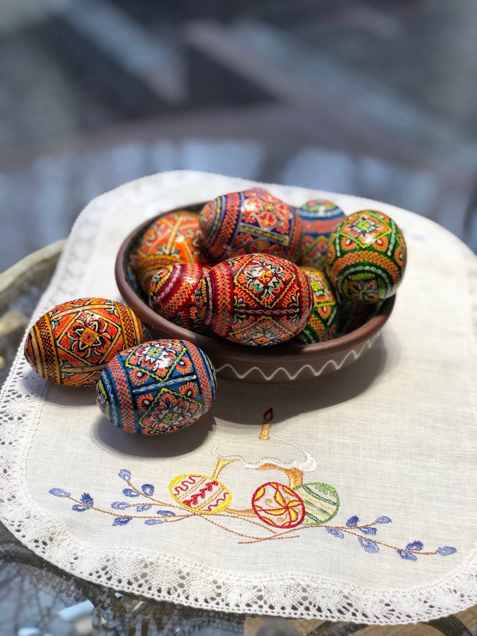 Embroidered Ukrainian Linen Napkin 37x25 CM for Easter