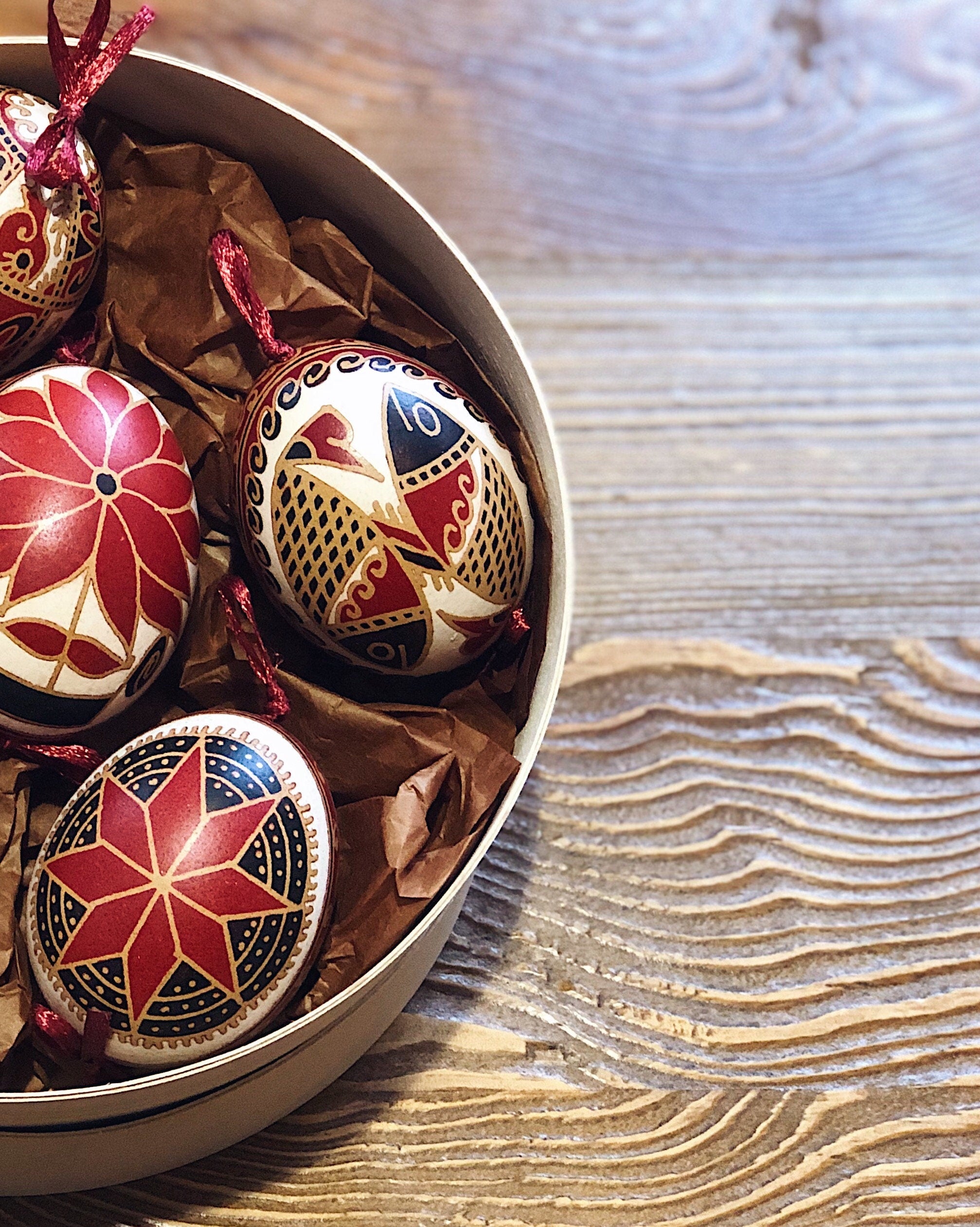 Set 6 Handmade Ukrainian Pysanka Eggs Real chicken - High-Quality Traditional Easter Decor