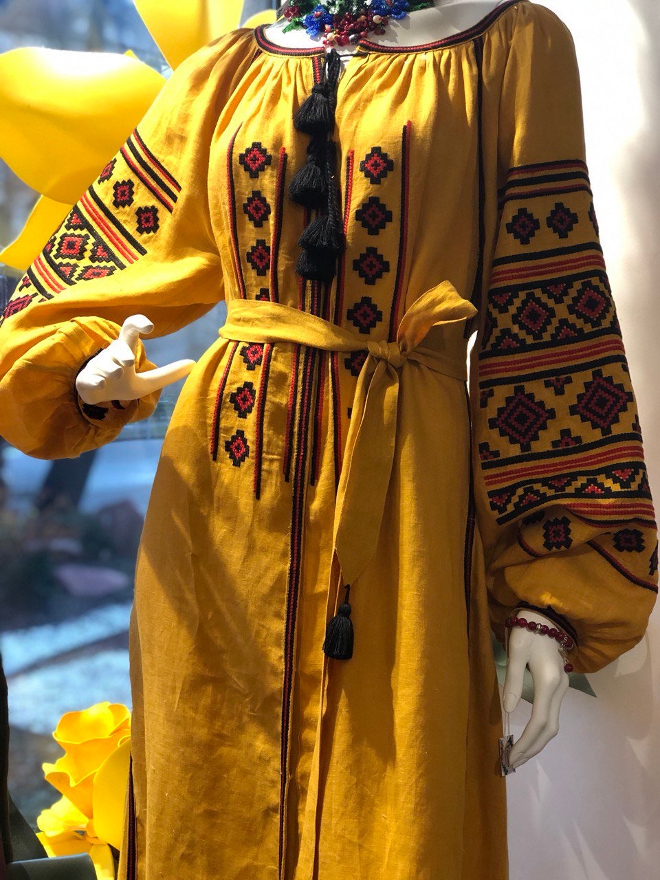 Ukrainian Vyshyvanka Linen Dress - Embroidered Folk Style for Women, Easter Wear