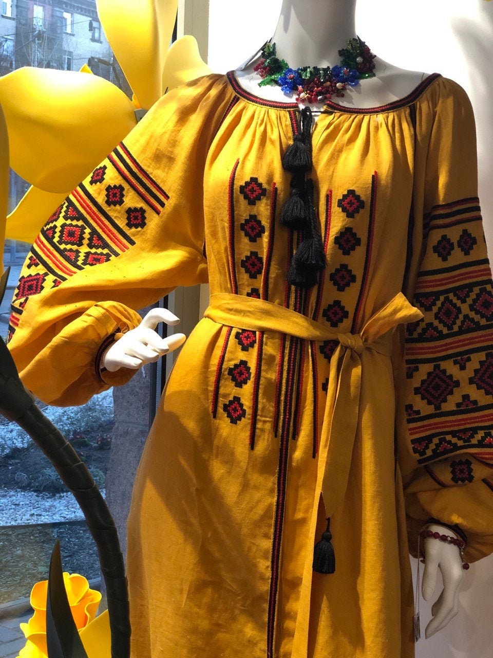 Ukrainian Vyshyvanka Linen Dress - Embroidered Folk Style for Women, Easter Wear