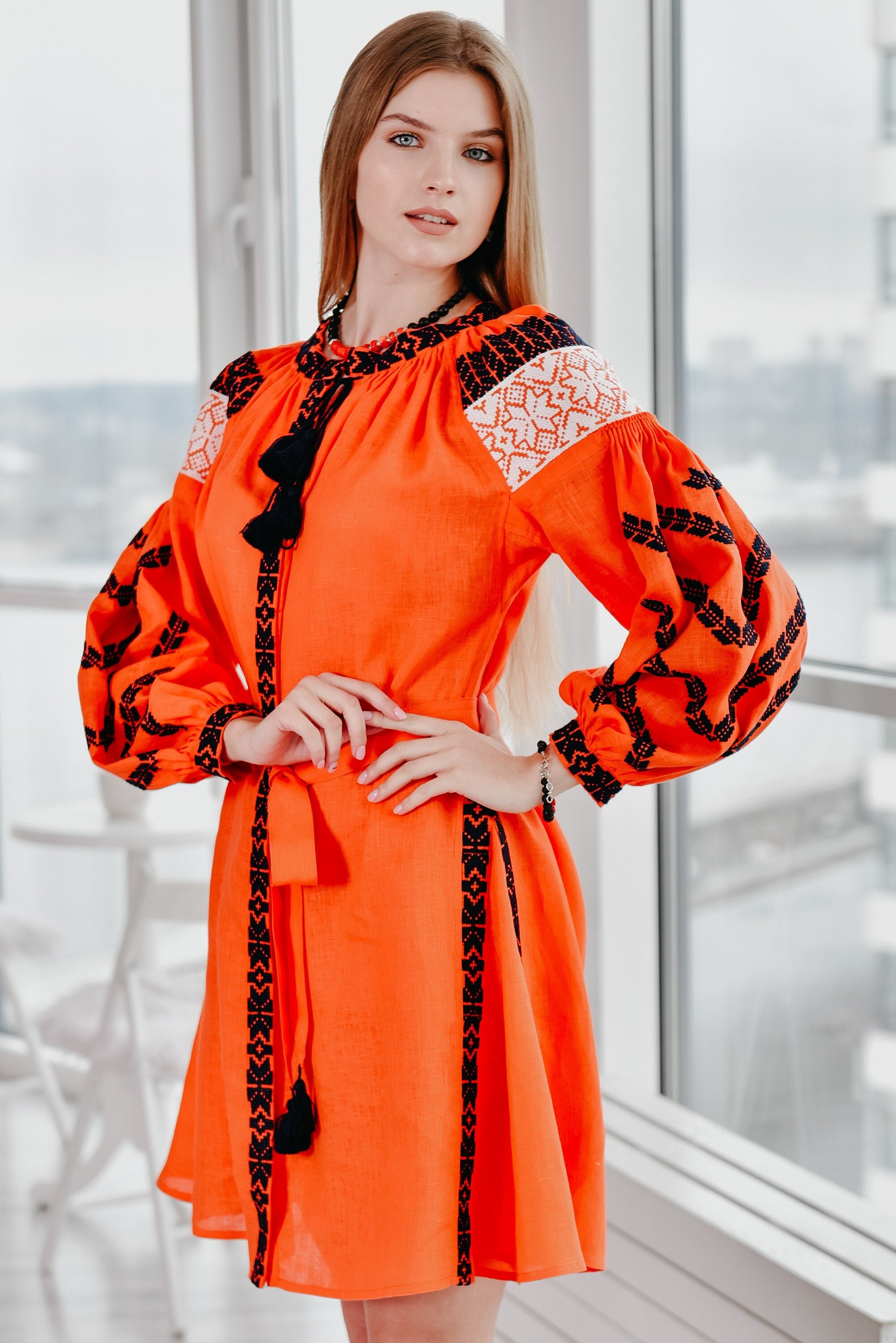 Ukrainian Vyshyvanka Linen Dress - Boho Style