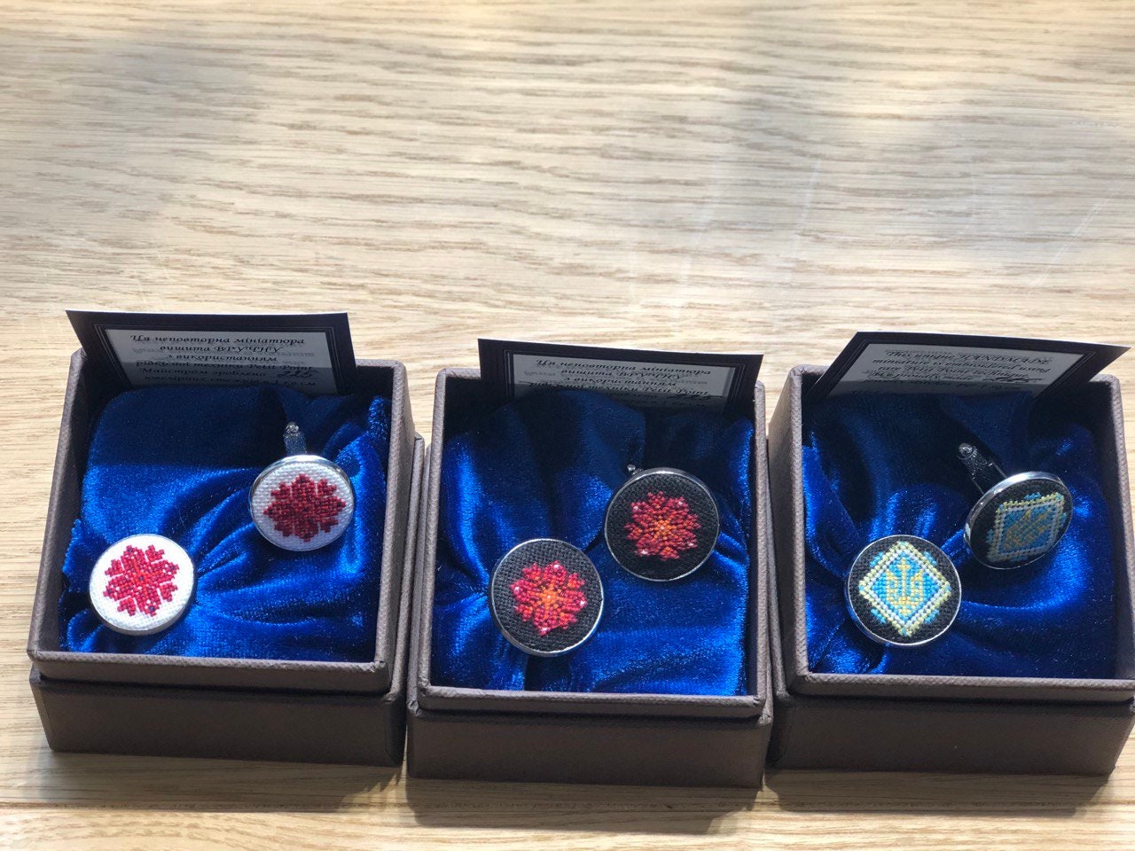 Trident Embroidered Cufflinks for Men – Elegant Handmade Groom Accessories