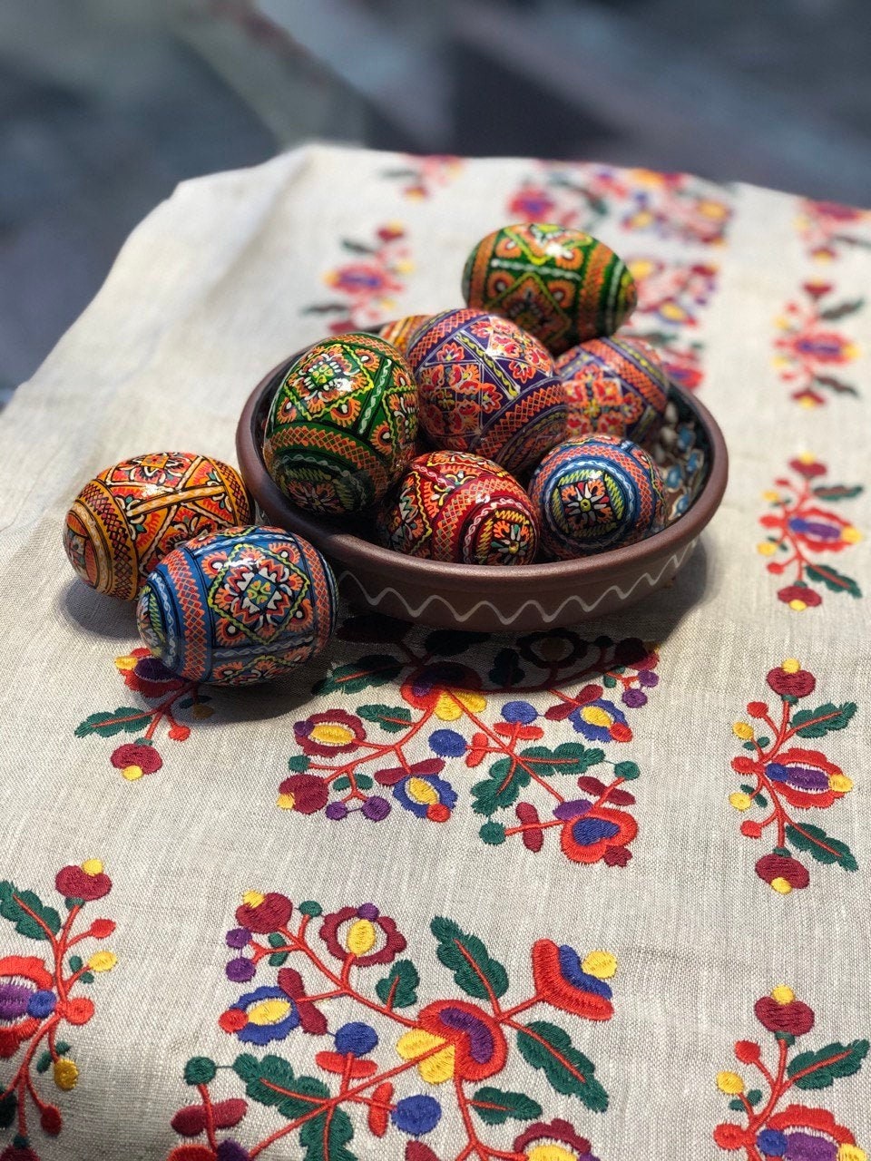 Set of 6 Hand-Painted Ukrainian Pysanky Wooden Eggs - Easter & Christmas Ornaments, Handmade Souvenirs