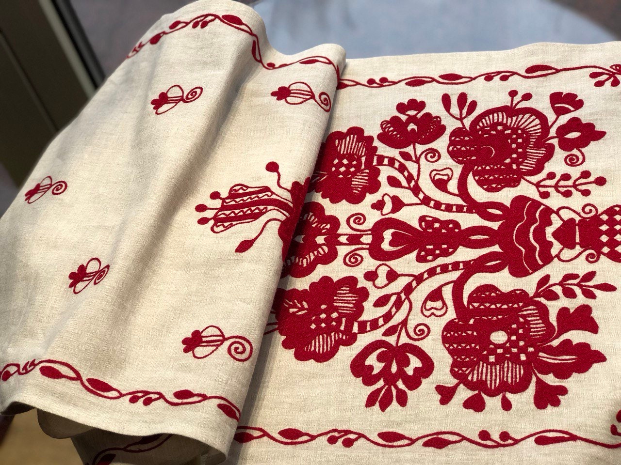 Ukrainian Embroidered Wedding Towel - Limited Edition Cross-Stitched Linen Towel