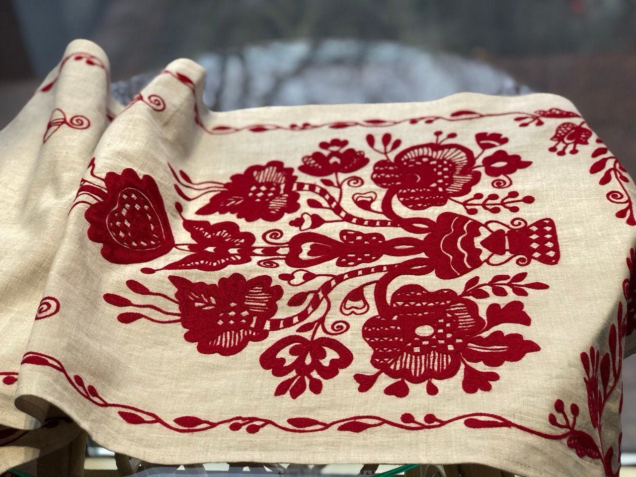 Ukrainian Embroidered Wedding Towel - Limited Edition Cross-Stitched Linen Towel