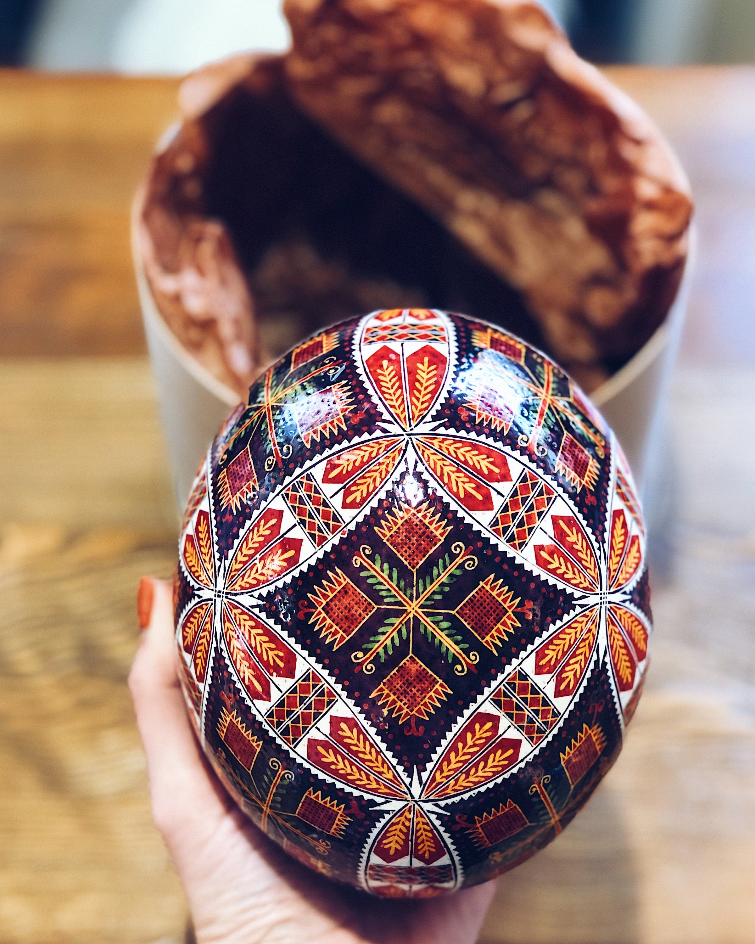 Ukrainian Hand-Painted Ostrich Egg Pysanka – Traditional Easter Decor