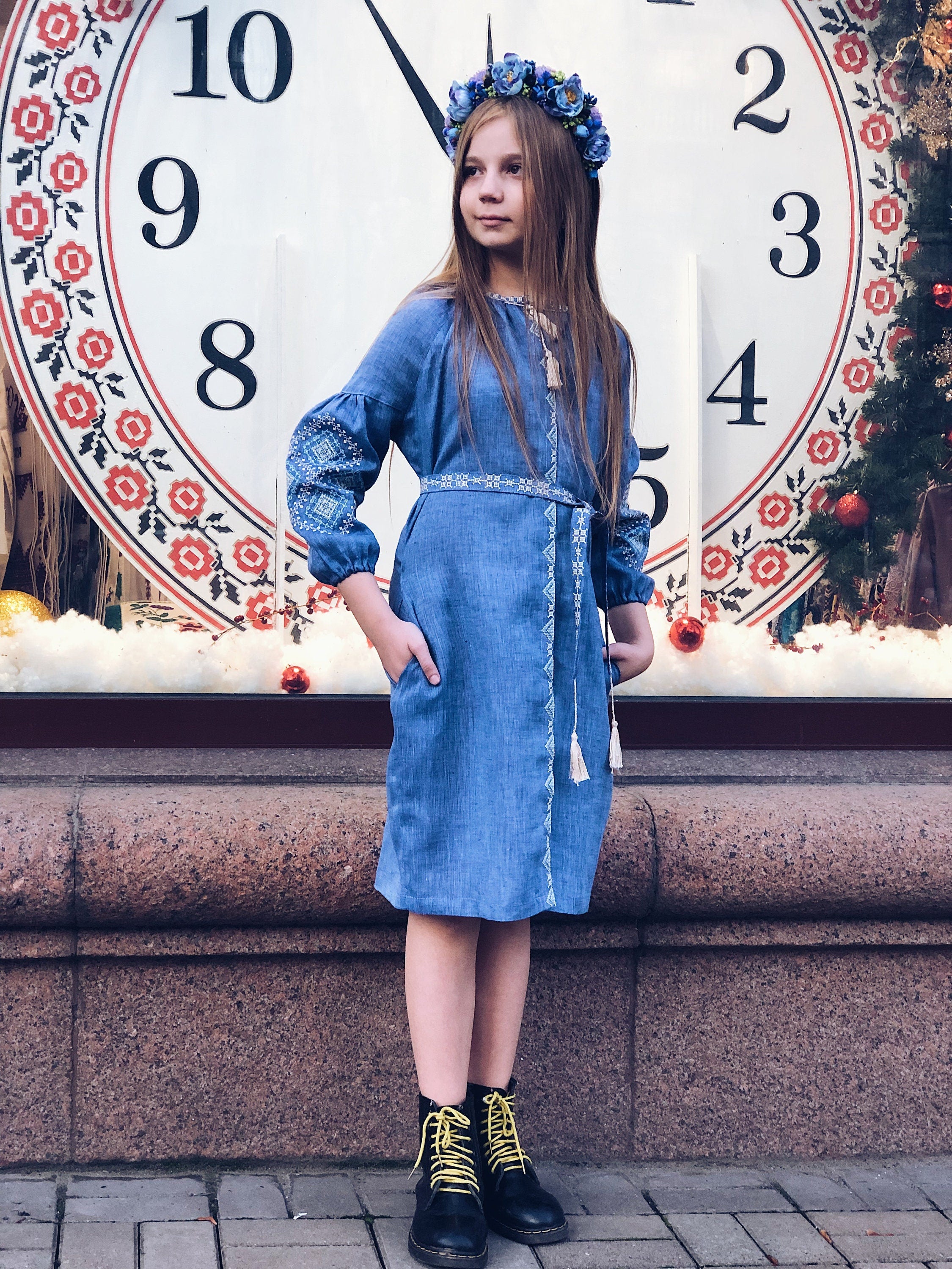 Linen Embroidered Dress for girl Ukrainian Vyshyvanka, Dress for girl