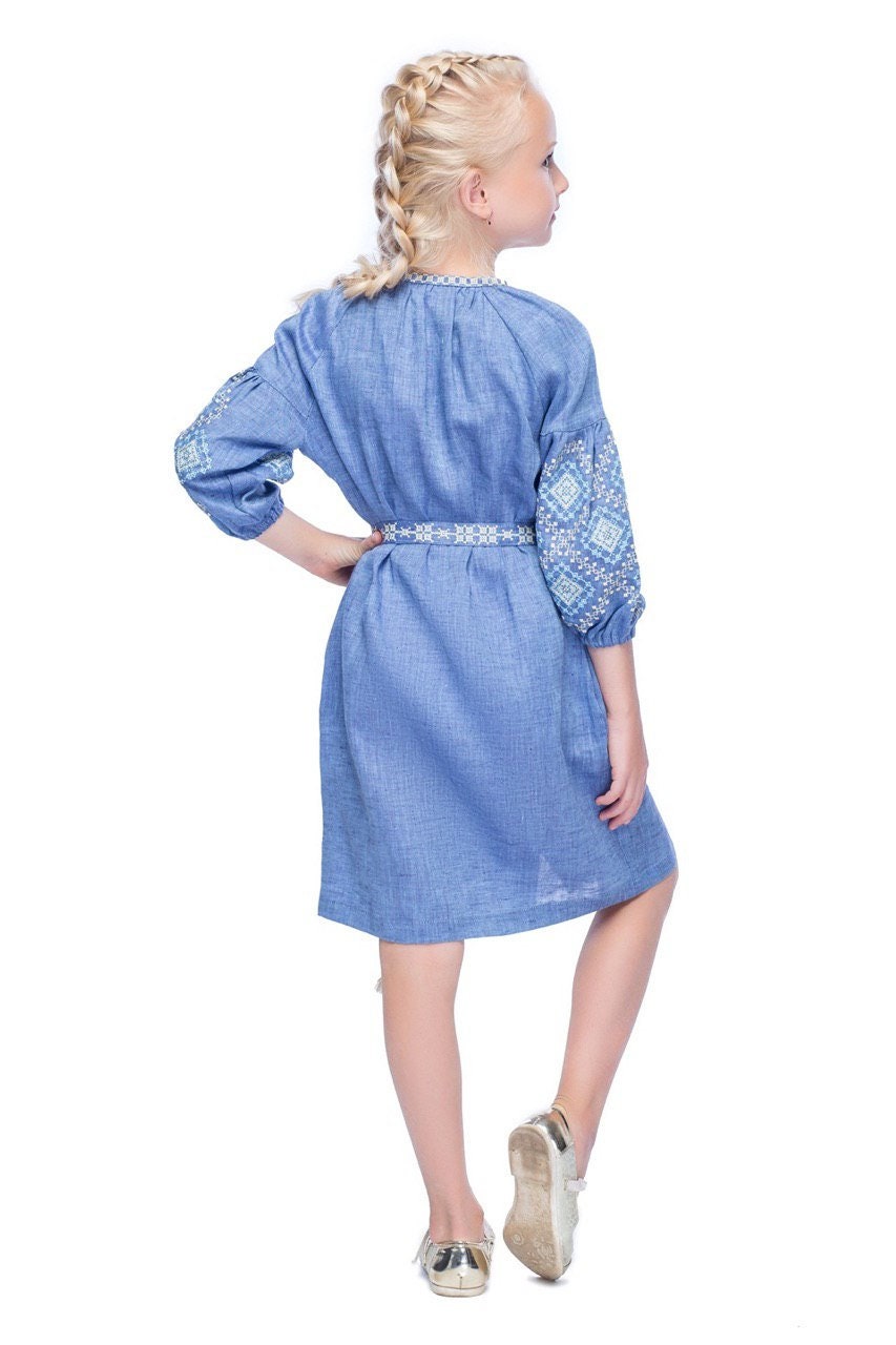 Linen Embroidered Dress for girl Ukrainian Vyshyvanka, Dress for girl
