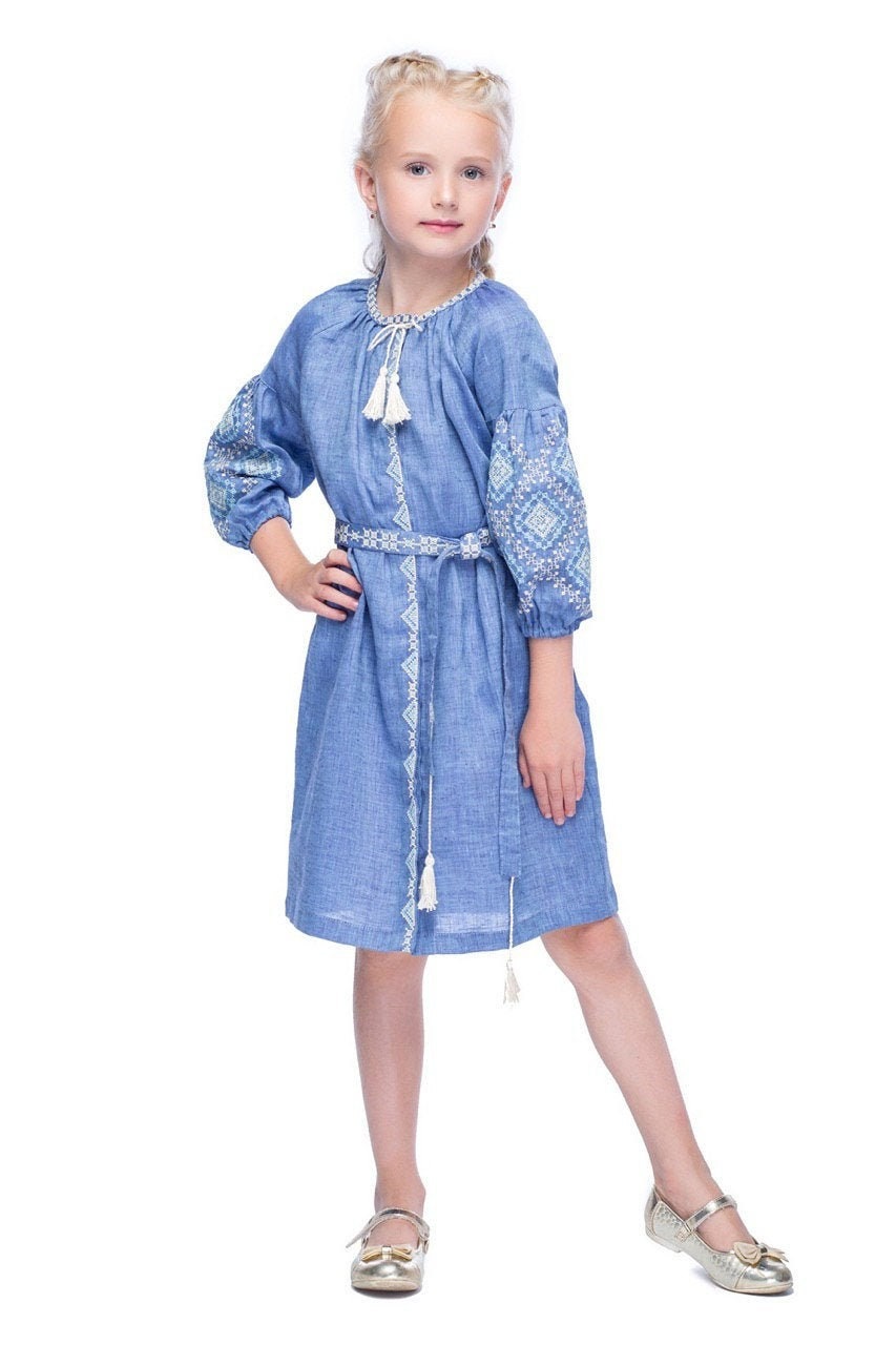 Linen Embroidered Dress for girl Ukrainian Vyshyvanka, Dress for girl