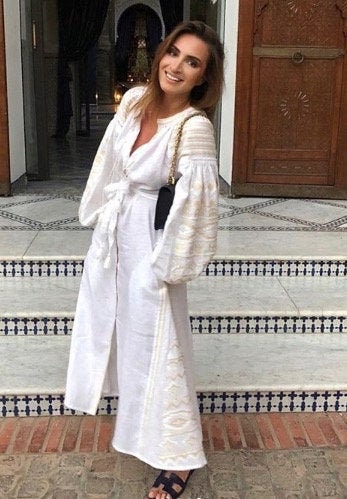 Ukrainian Vyshyvanka Embroidered Linen Dress for Women - White Easter Dress