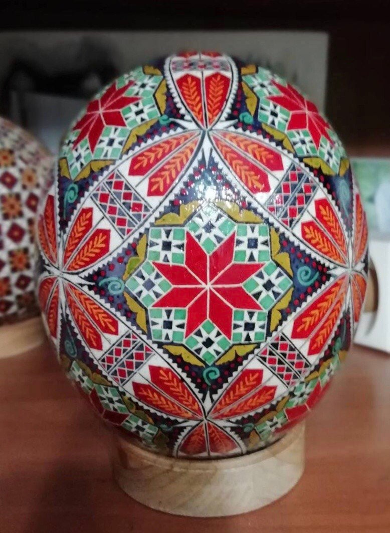 Ukrainian Hand-Painted Ostrich Egg - Traditional Easter Pysanka