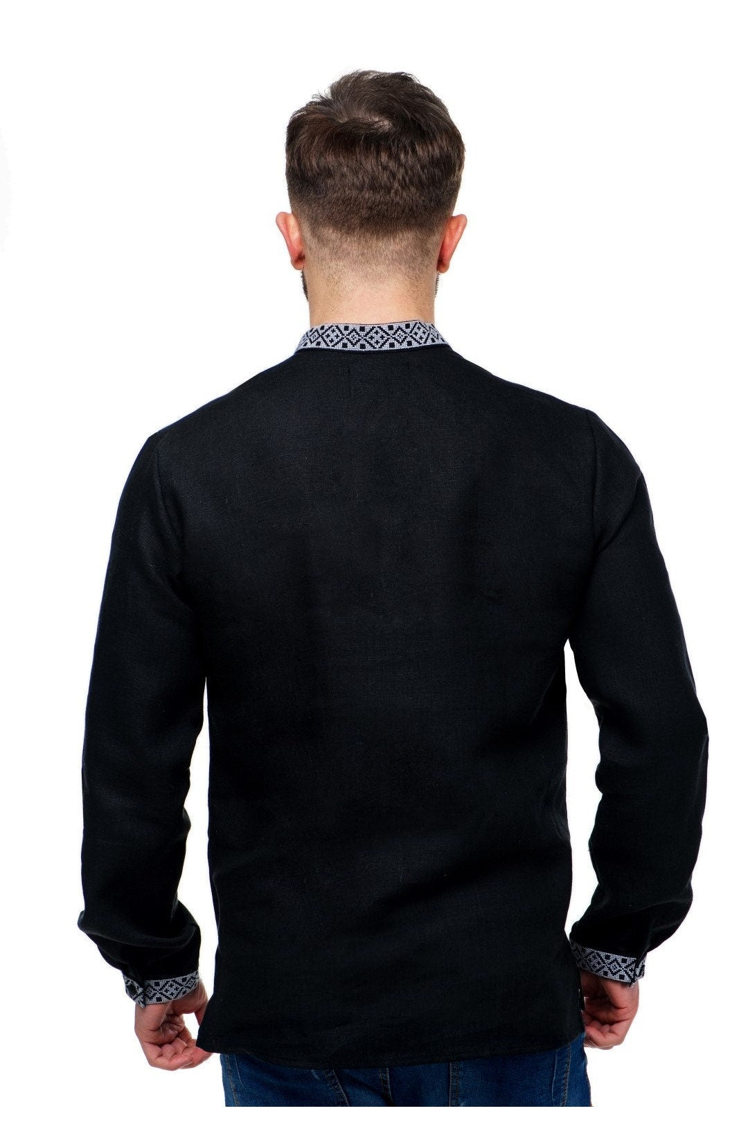 Black Vyshyvanka Linen Embroidered Shirt for Men