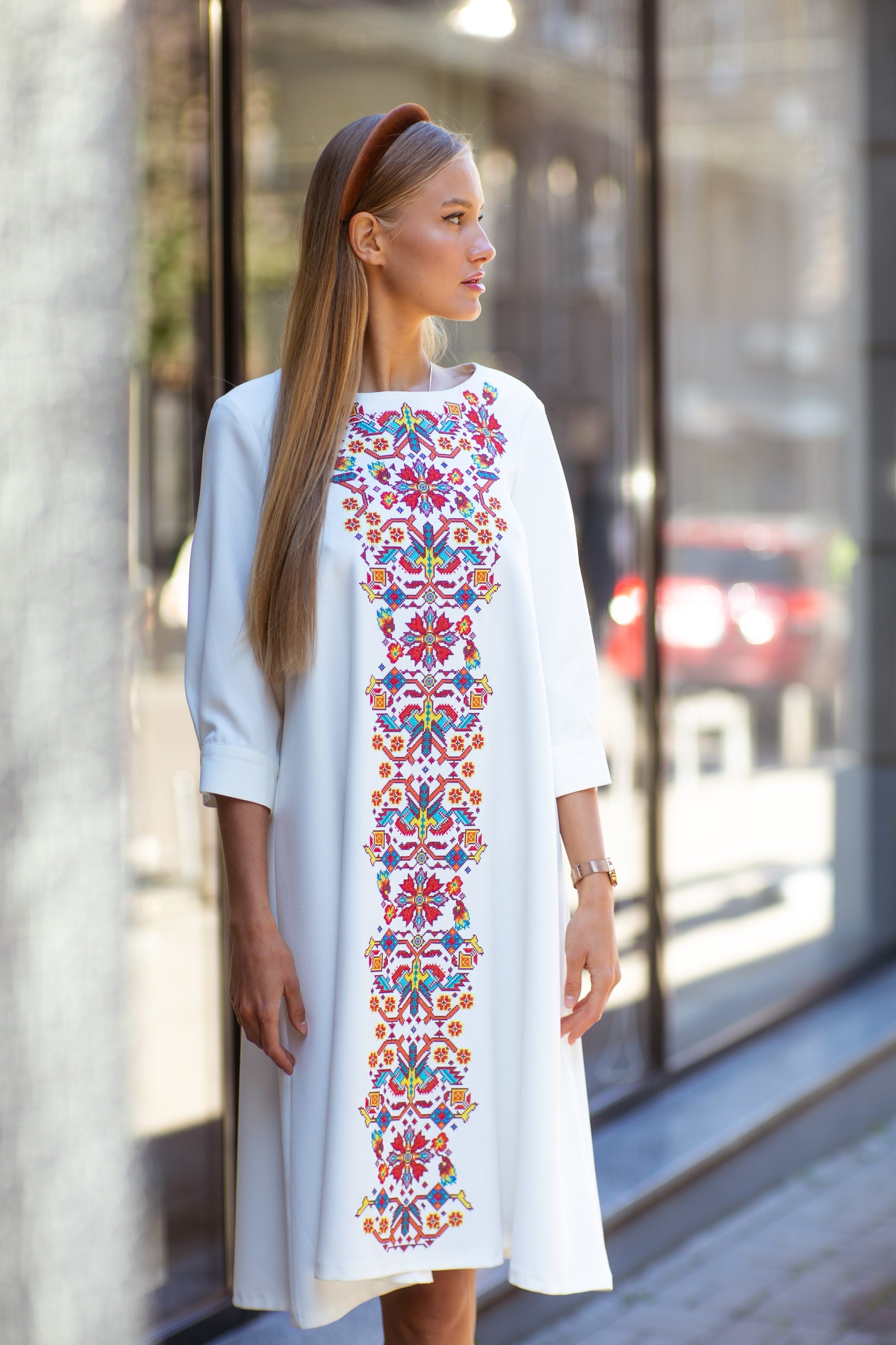 Ukrainian Wedding Dress | White Embroidered Vyshyvanka Boho Style
