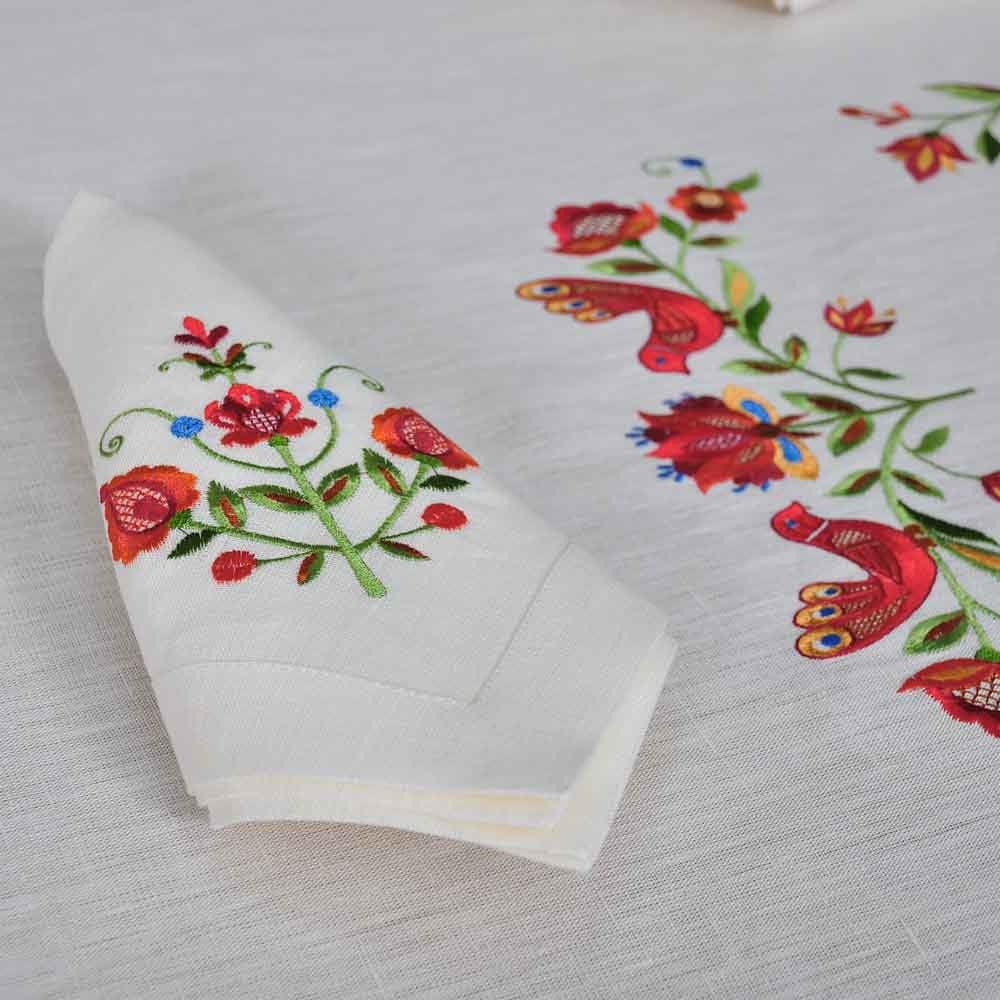 Tree of Life Linen Embroidered Tablecloth Set 180x150 cm for 4-6 Persons with 4 Napkins 40x40 cm