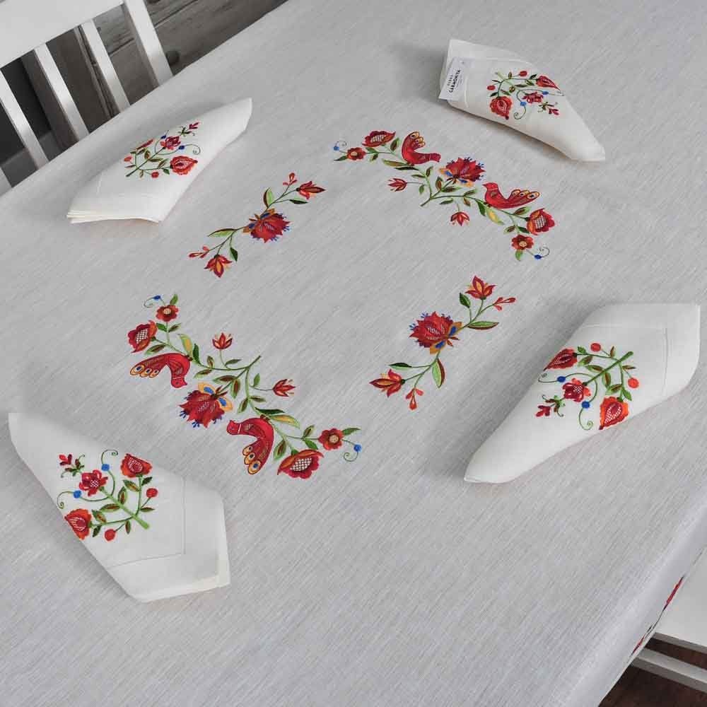 Tree of Life Linen Embroidered Tablecloth Set 180x150 cm for 4-6 Persons with 4 Napkins 40x40 cm