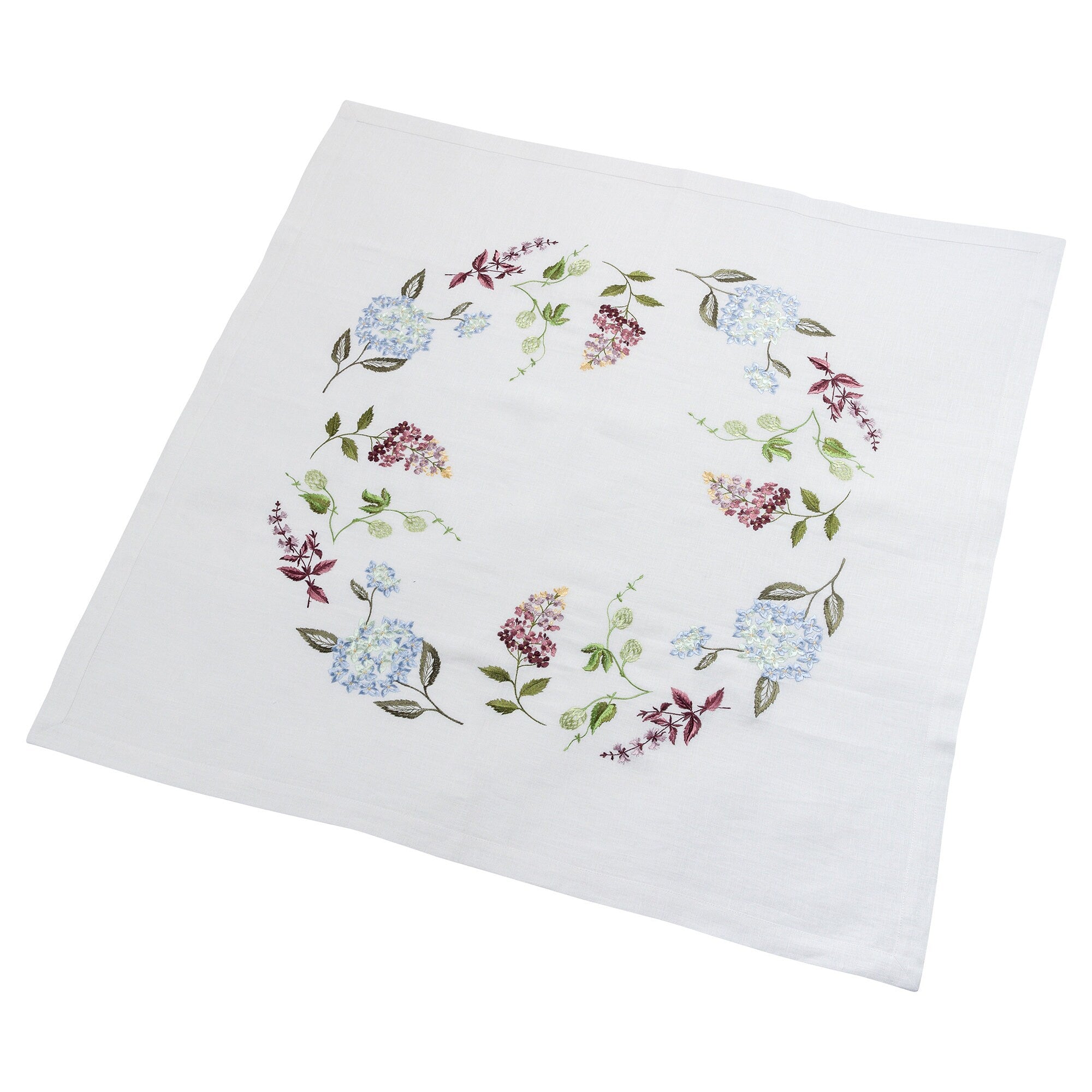 Hydrangea Embroidered Linen Tablecloth 88x88 cm - Ukrainian Design