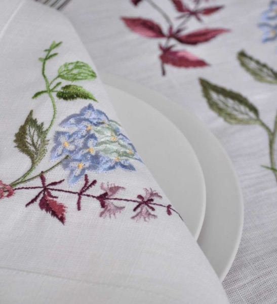 Hydrangea Embroidered Linen Tablecloth 64x64 CM - Ukrainian Design