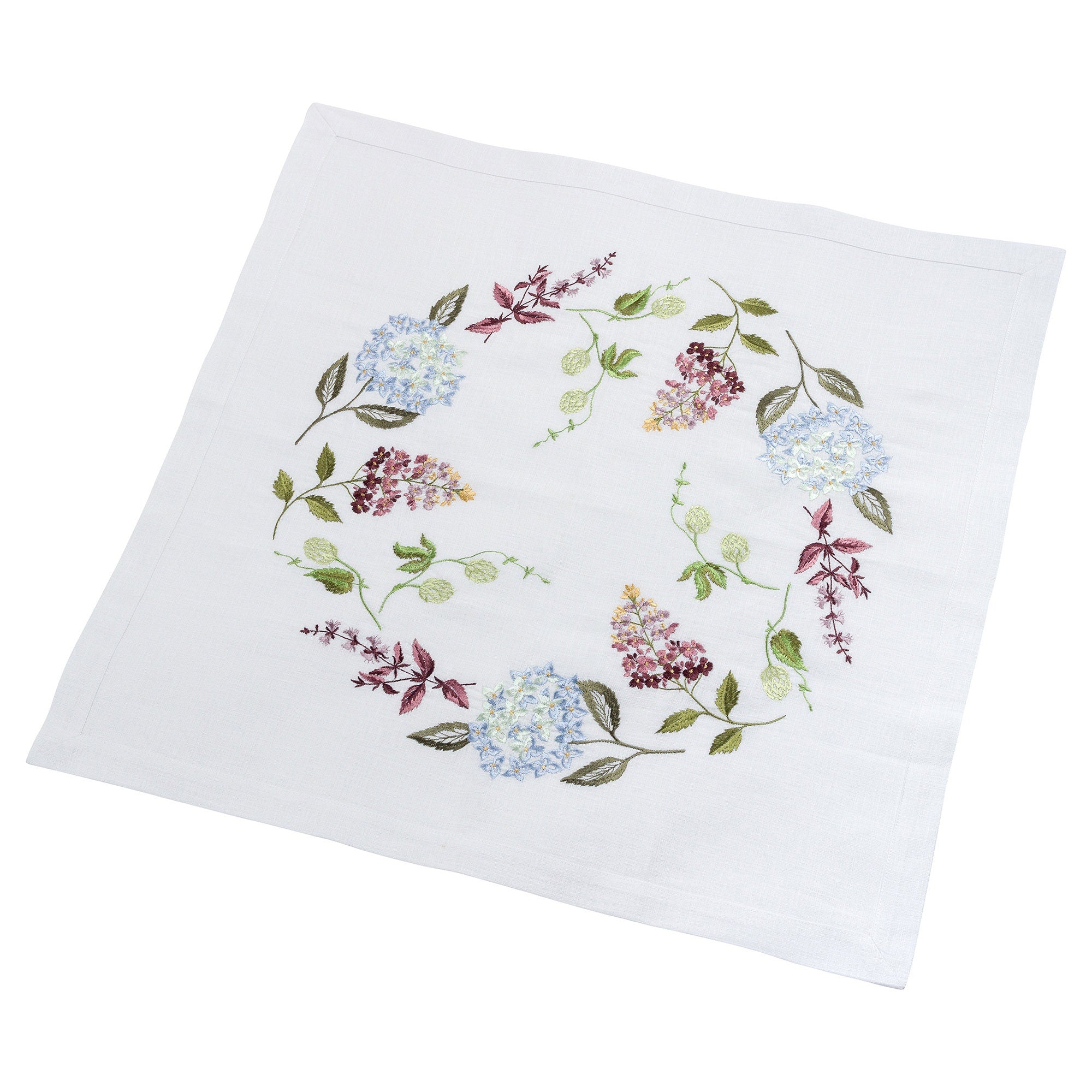 Hydrangea Embroidered Linen Tablecloth 64x64 CM - Ukrainian Design