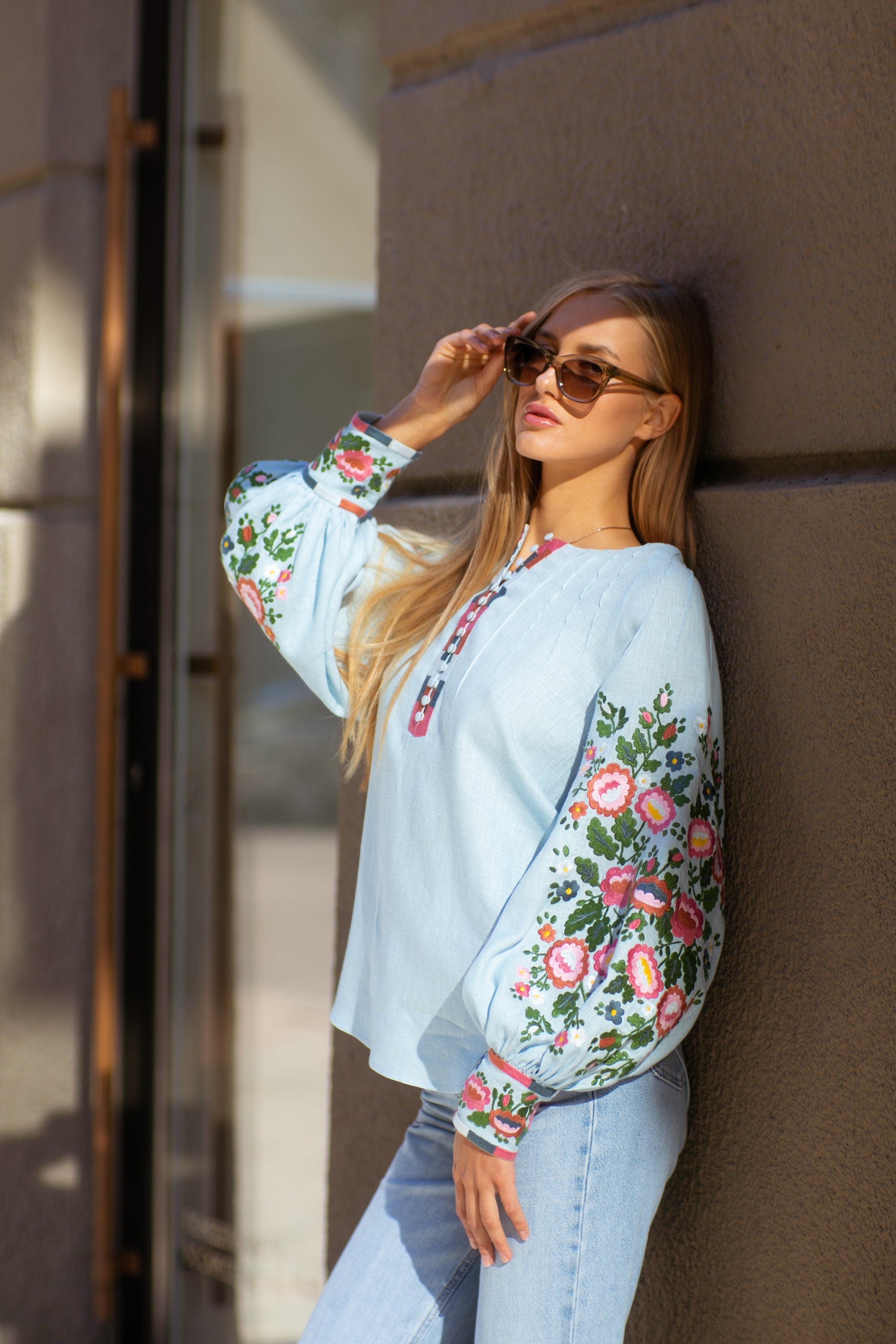 Ukrainian Linen Vyshyvanka Blouse | Boho Embroidered Linen Top