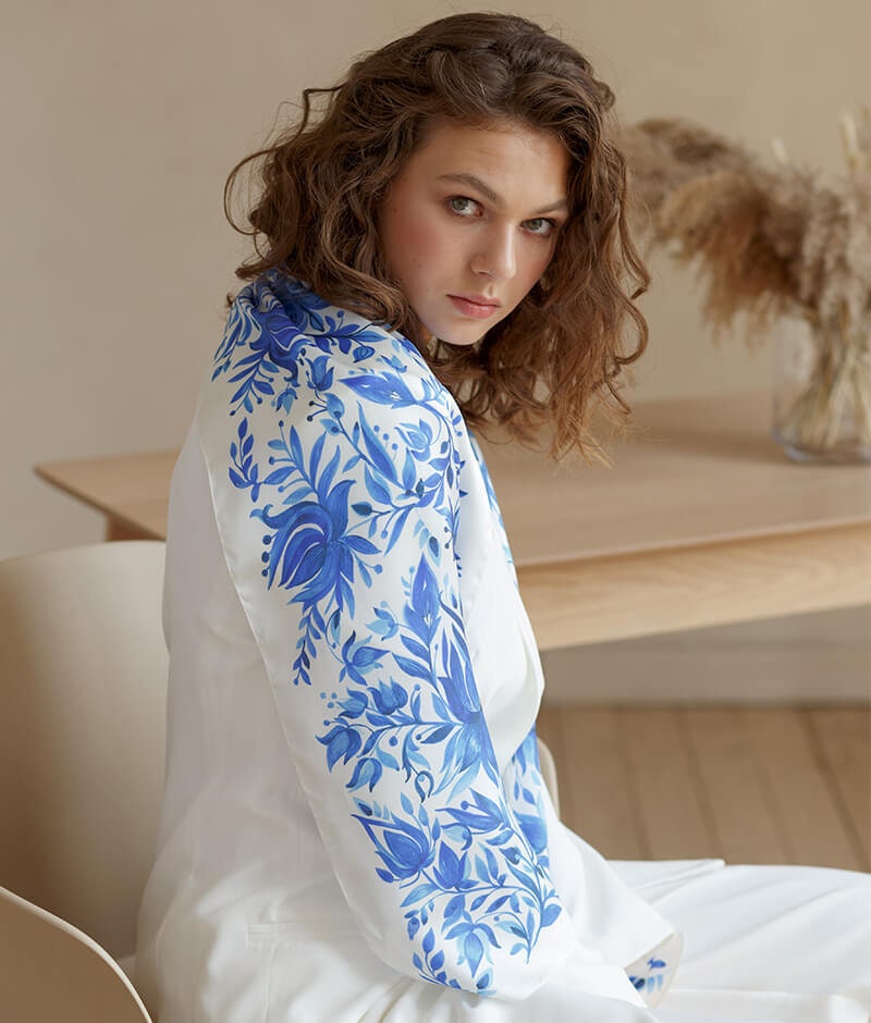 Bohemian 100% Silk Shawl "Heavenly Flowers" - Hand-Painted Scarf from Dreams Collection