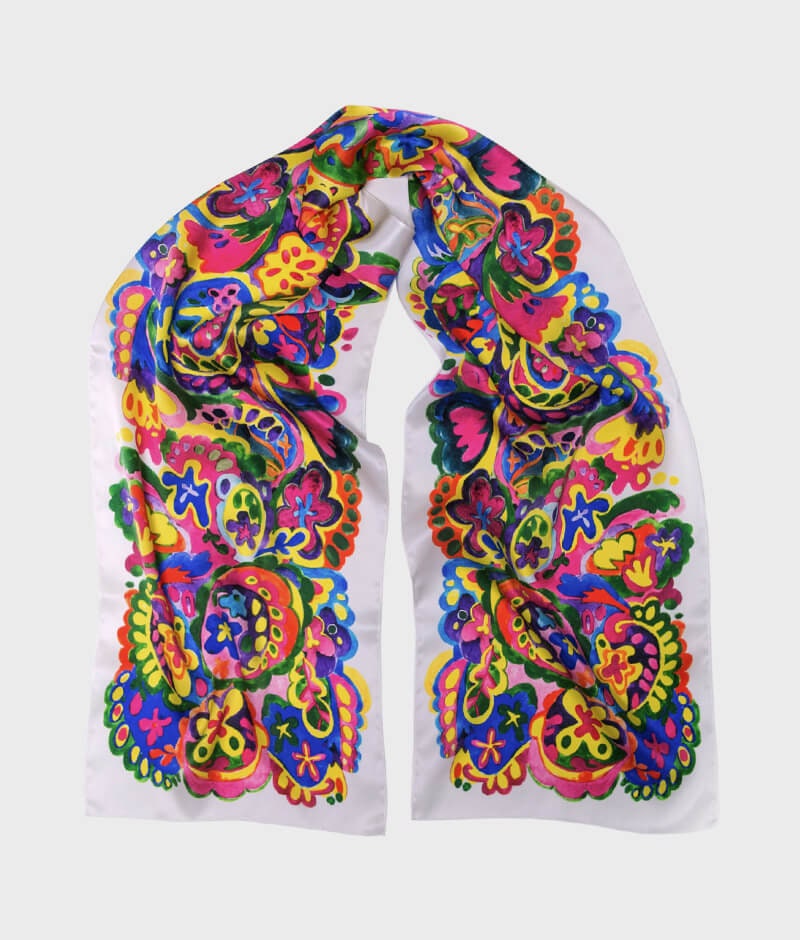 Bohemian 100% Silk Shawl - Hand-Painted Ethnic Collection Scarf