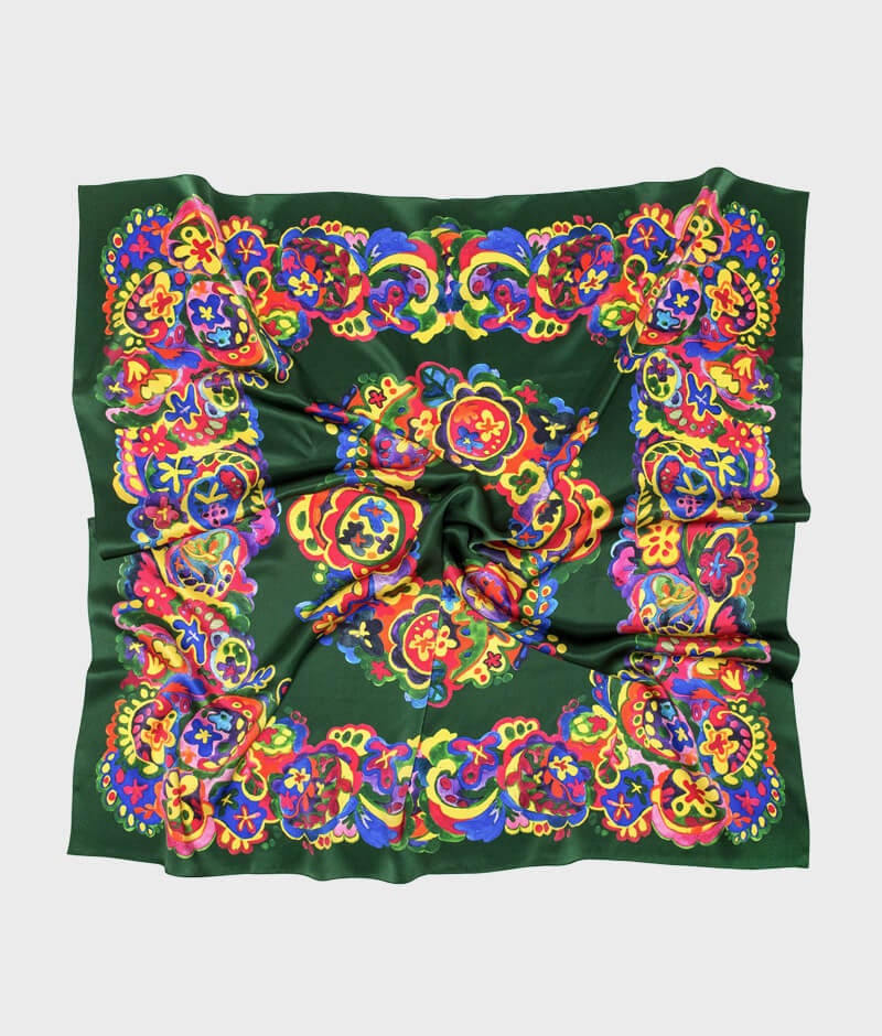 Bohemian 100% Silk Green Shawl - Ethnic Collection Hand-Painted Scarf