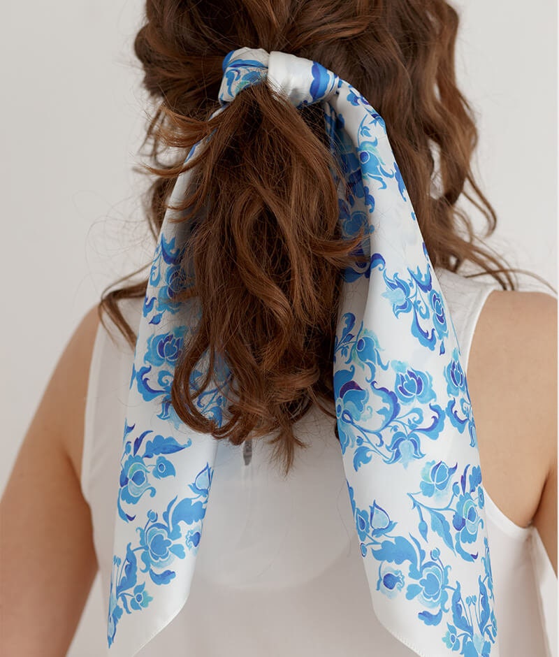 Bohemian Silk Shawl "Ornament: The Sky is Blue" - Dreams Collection, Hand-Painted 100% Silk