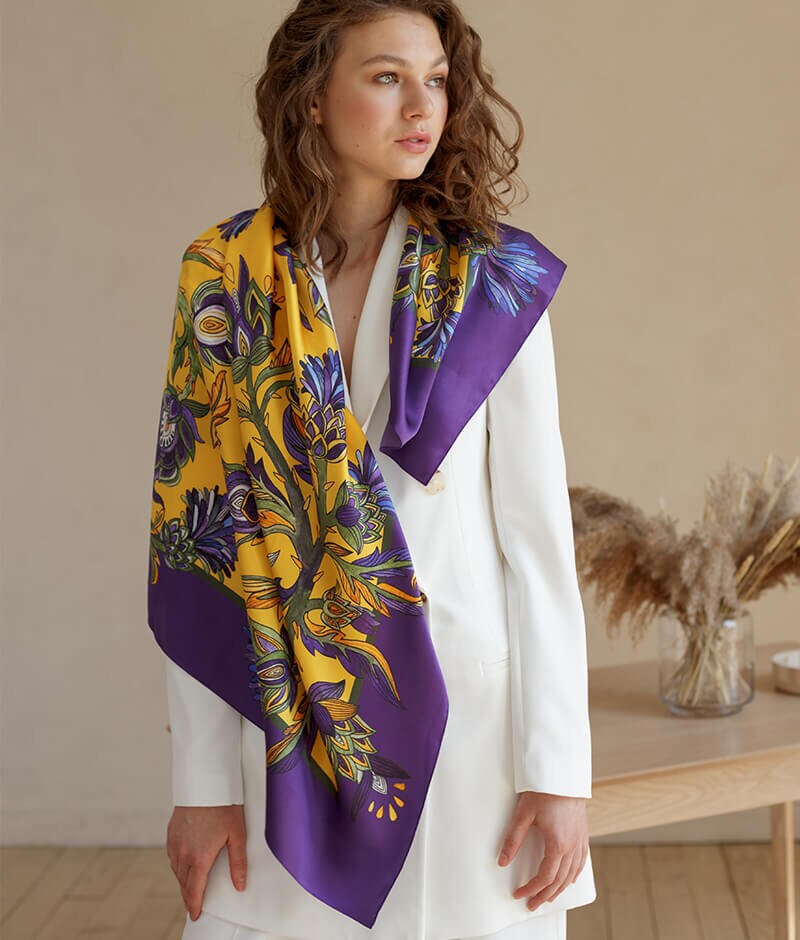 Bohemian 100% Silk Shawl - Artichoke Collection, Hand-Painted