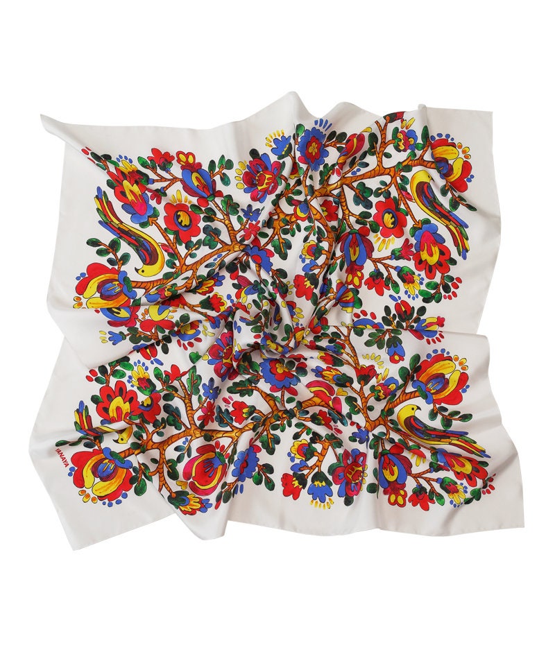 White Bohemian 100% Silk Ethnic Shawl - Hand Painted Scarf