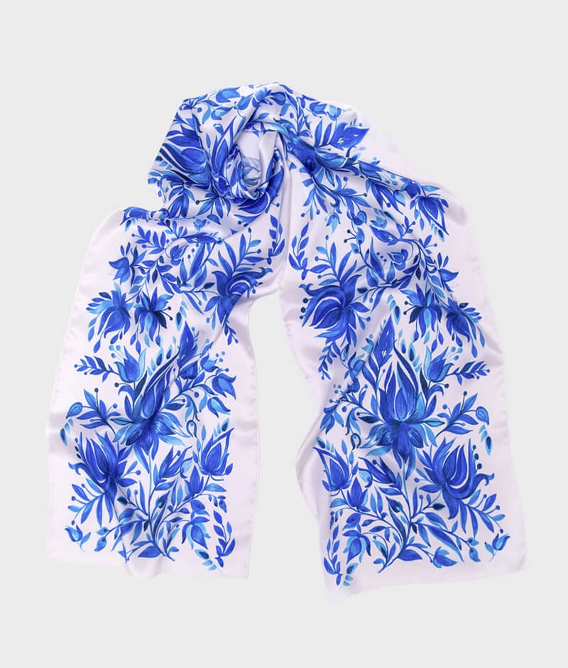 Bohemian 100% Silk Shawl "Heavenly Flowers" - Hand-Painted Scarf from Dreams Collection