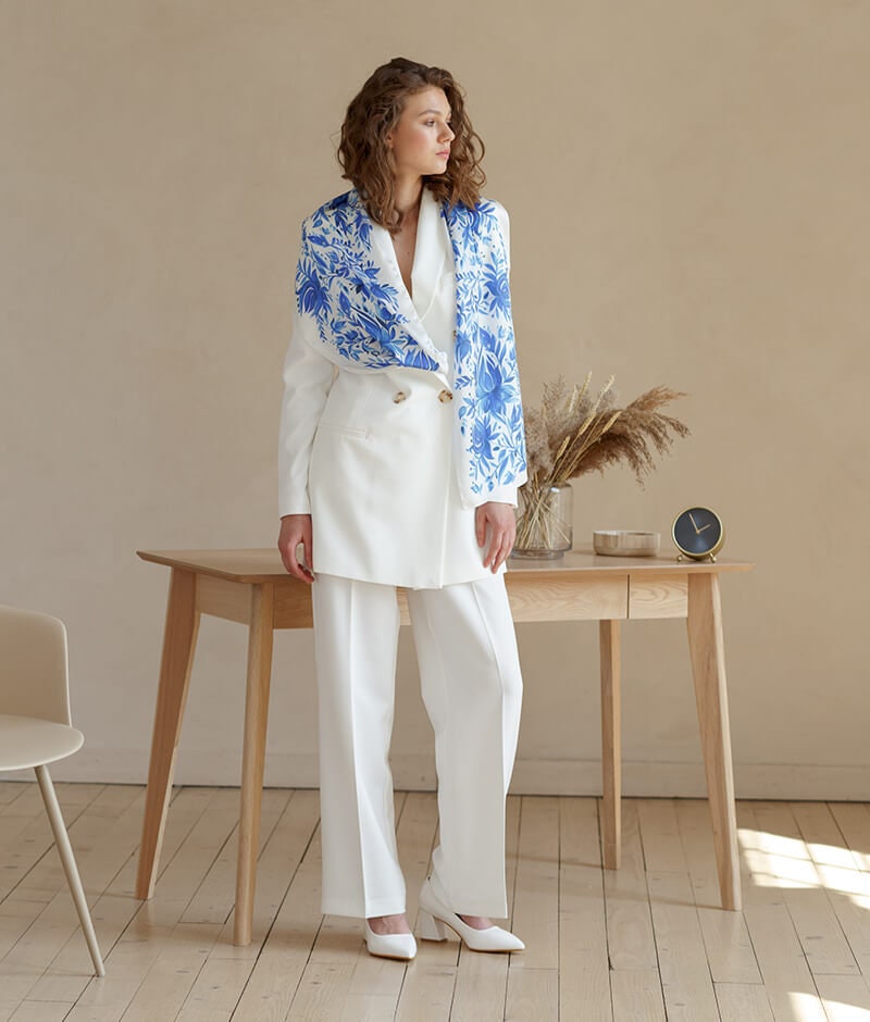 Bohemian 100% Silk Shawl "Heavenly Flowers" - Hand-Painted Scarf from Dreams Collection