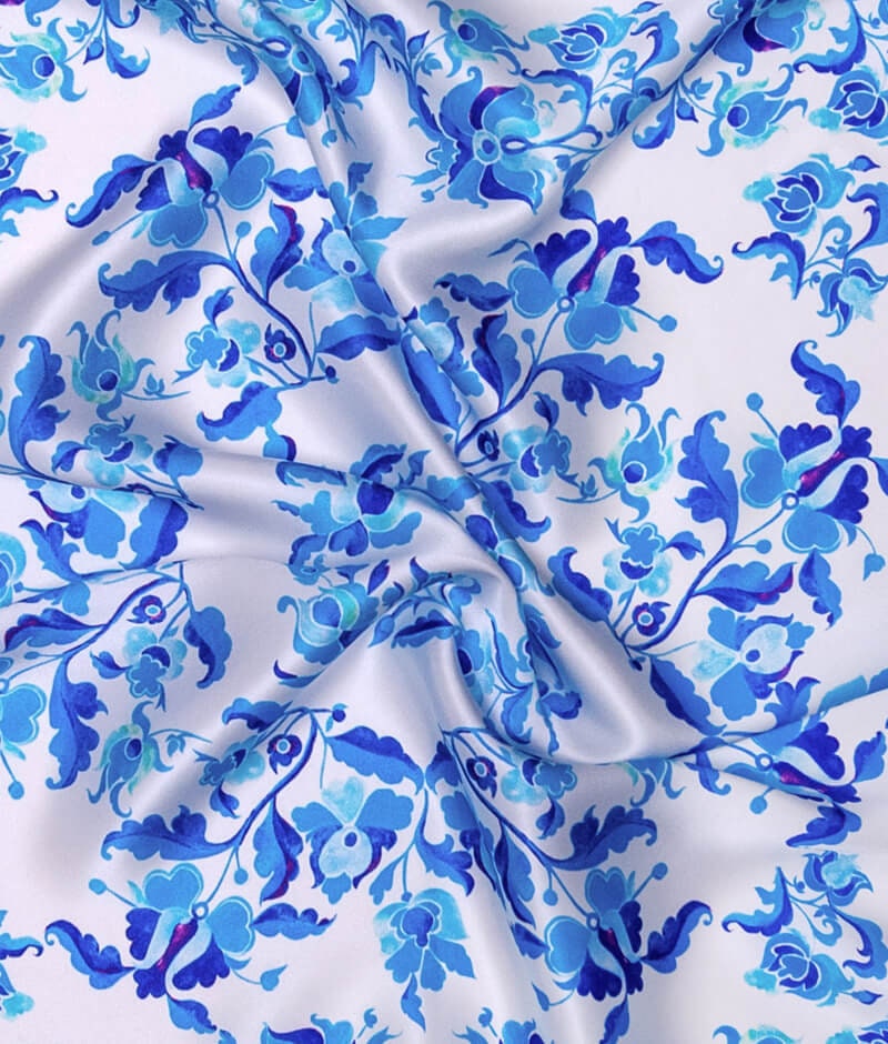 Bohemian Silk Shawl "Ornament: The Sky is Blue" - Dreams Collection, Hand-Painted 100% Silk