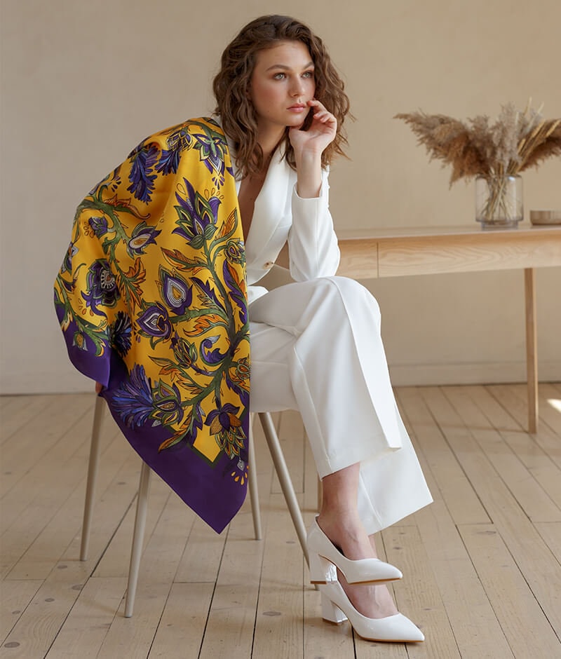 Bohemian 100% Silk Shawl - Artichoke Collection, Hand-Painted