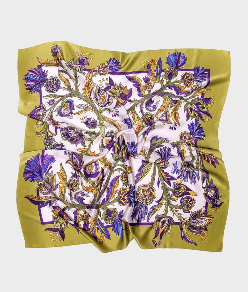 Bohemian 100% Silk Shawl - Artichoke Olive Collection, Hand-Painted