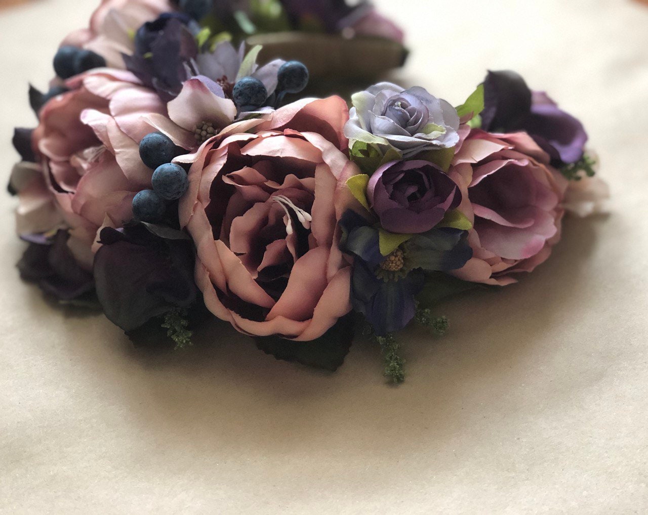 Colorful Floral Crown - Pink & Deep Purple Boho Wedding Halo Hair Wreath