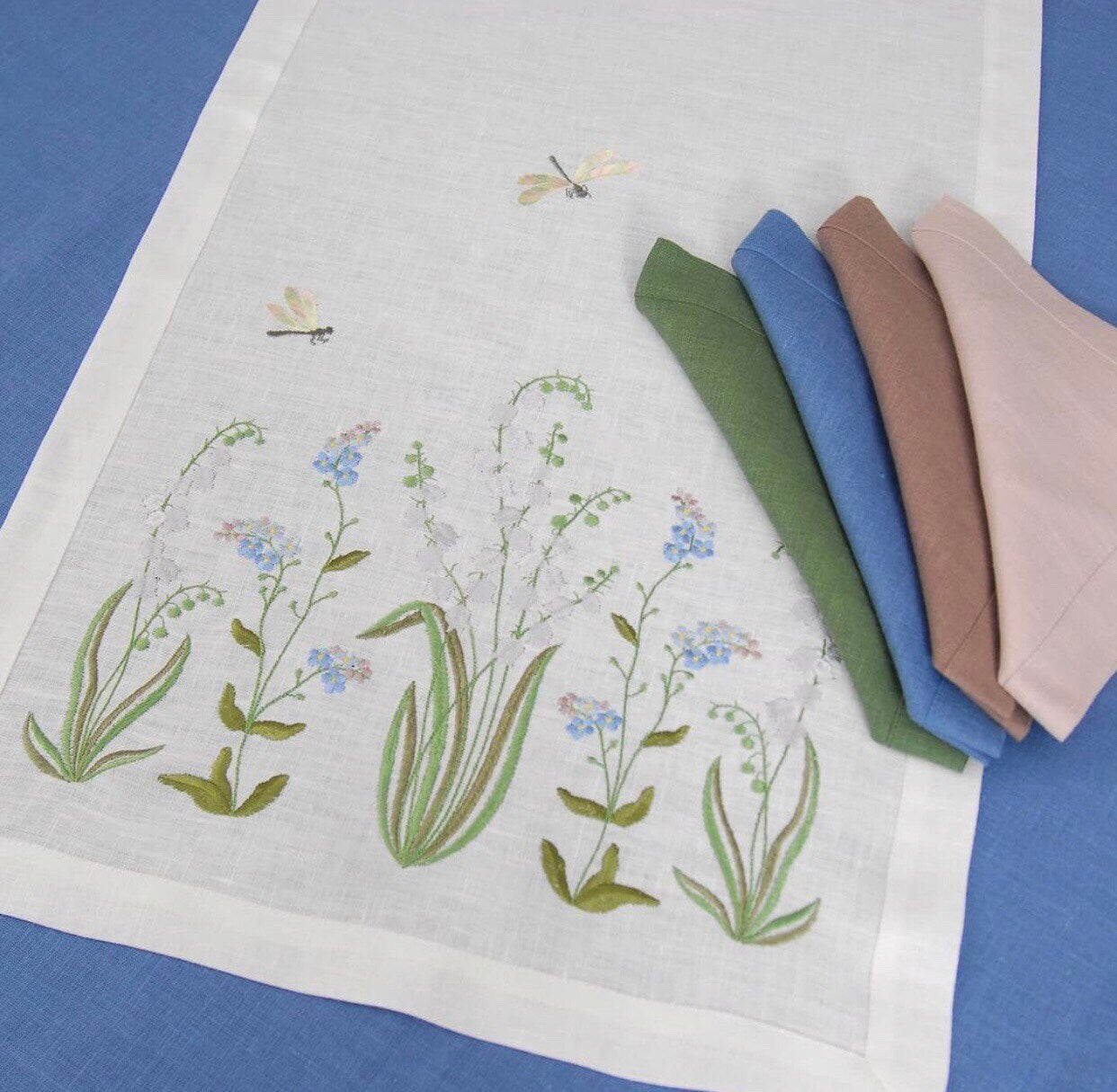 Linen Embroidered Lilies Tablecloth 90x40 CM - Ukrainian Easter Design